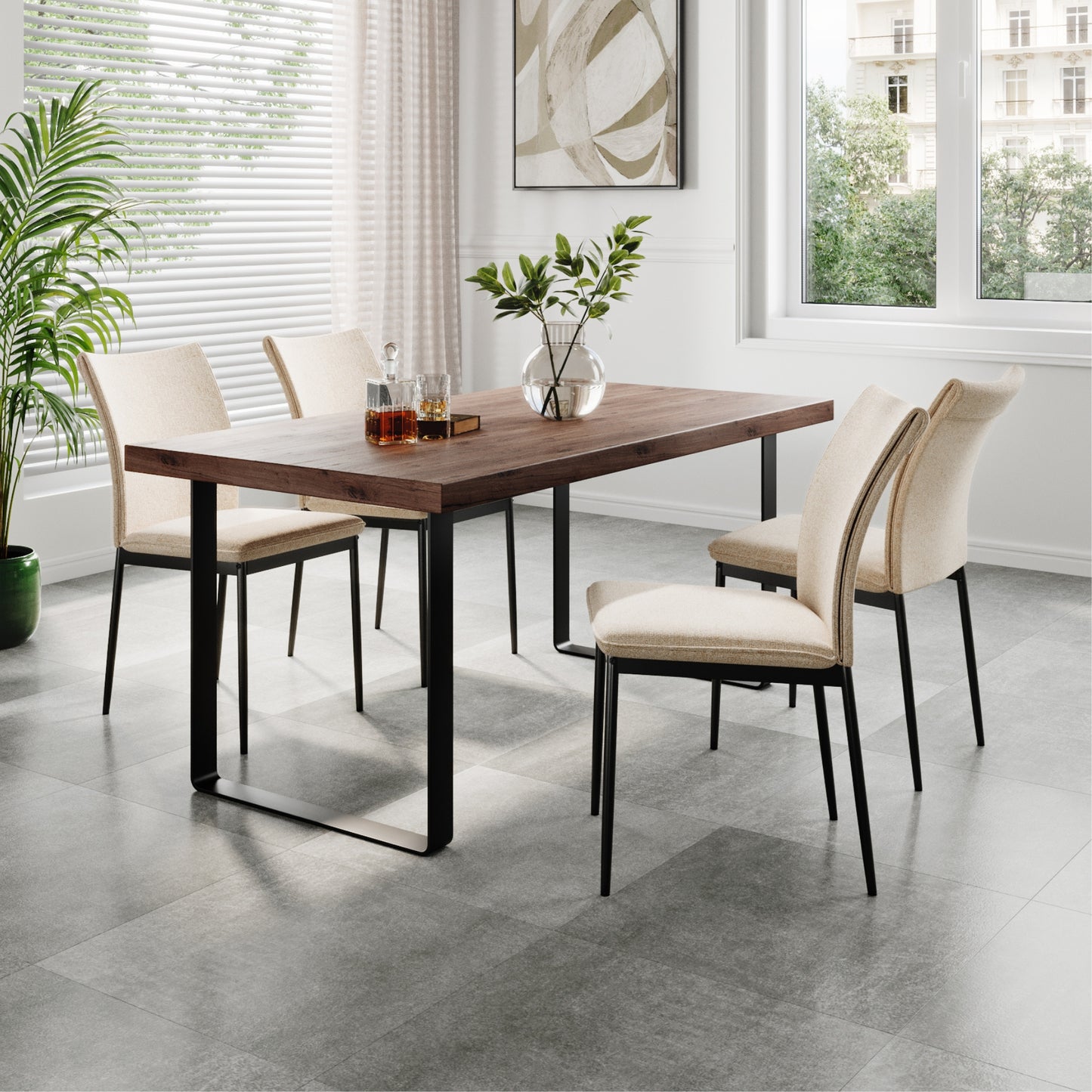 Esszimmerstühle 4er Set Stuhl Küchenstühle Stühle Esszimmer | Gepolstert mit Stoffbezug, schwarzes Metallgestell, modernes Design | 62 x 43 x 85 cm (LxBxH), Sitzhöhe 48 cm