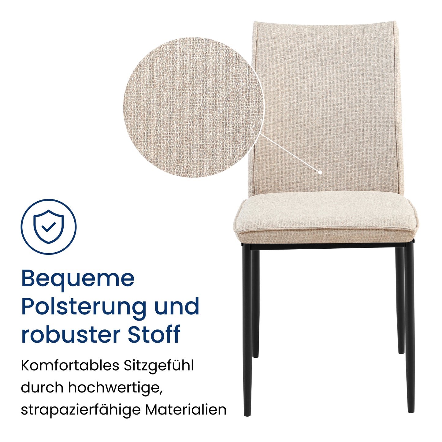 Esszimmerstühle 4er Set Stuhl Küchenstühle Stühle Esszimmer | Gepolstert mit Stoffbezug, schwarzes Metallgestell, modernes Design | 62 x 43 x 85 cm (LxBxH), Sitzhöhe 48 cm