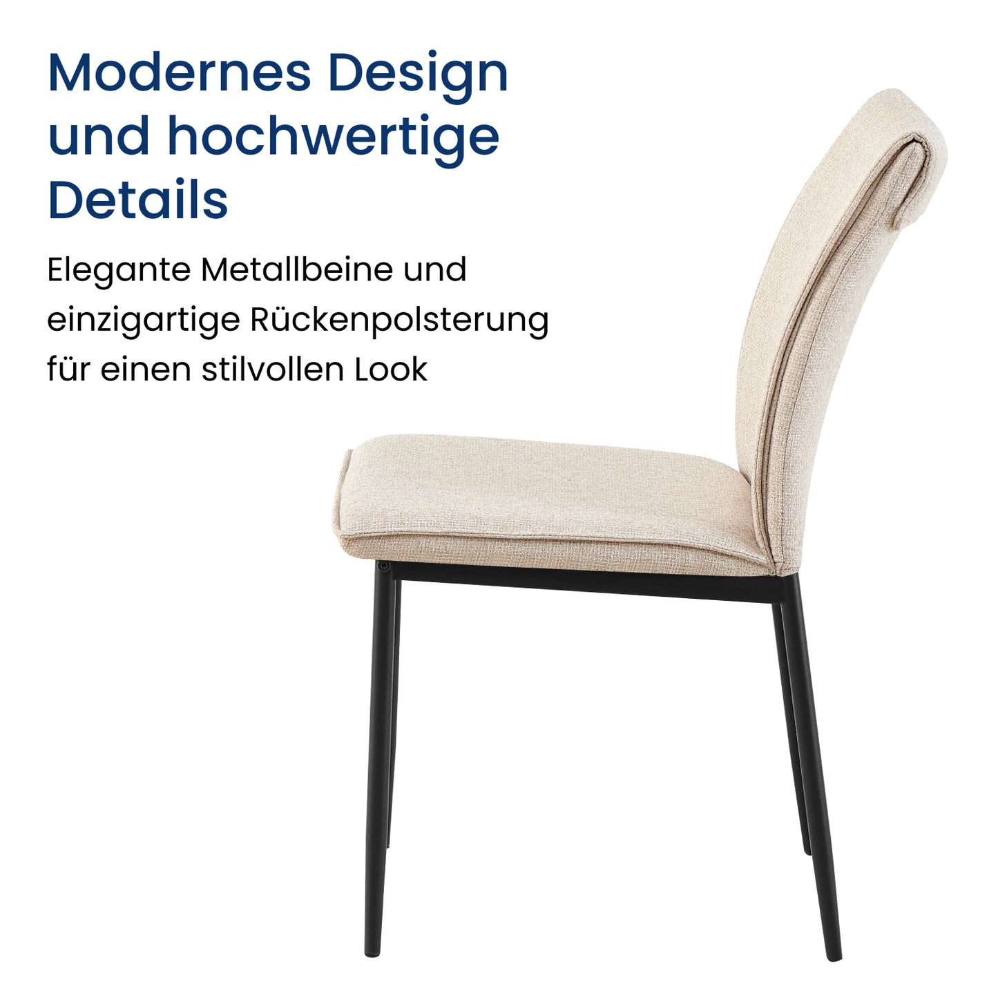 Esszimmerstühle 4er Set Stuhl Küchenstühle Stühle Esszimmer | Gepolstert mit Stoffbezug, schwarzes Metallgestell, modernes Design | 62 x 43 x 85 cm (LxBxH), Sitzhöhe 48 cm