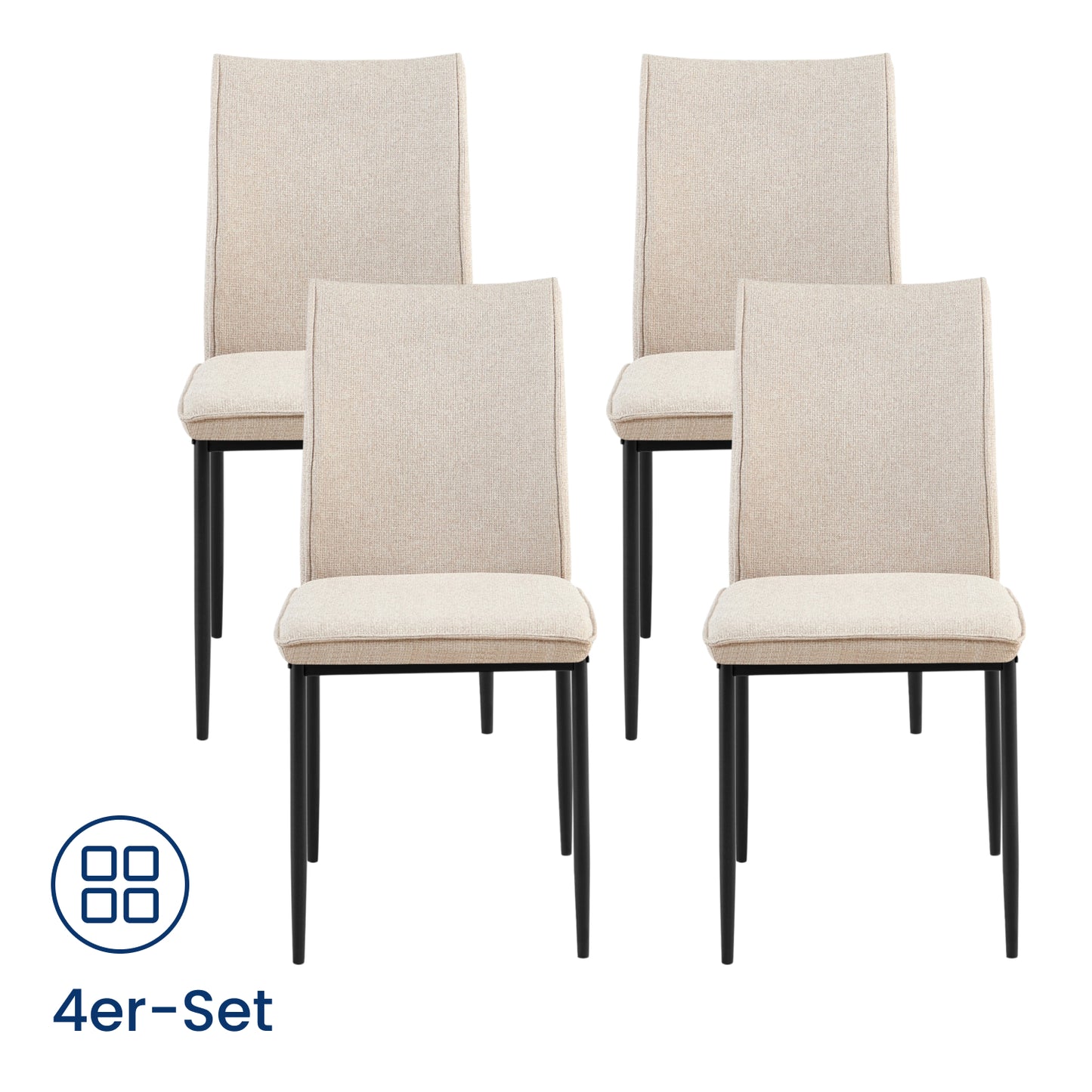 Esszimmerstühle 4er Set Stuhl Küchenstühle Stühle Esszimmer | Gepolstert mit Stoffbezug, schwarzes Metallgestell, modernes Design | 62 x 43 x 85 cm (LxBxH), Sitzhöhe 48 cm