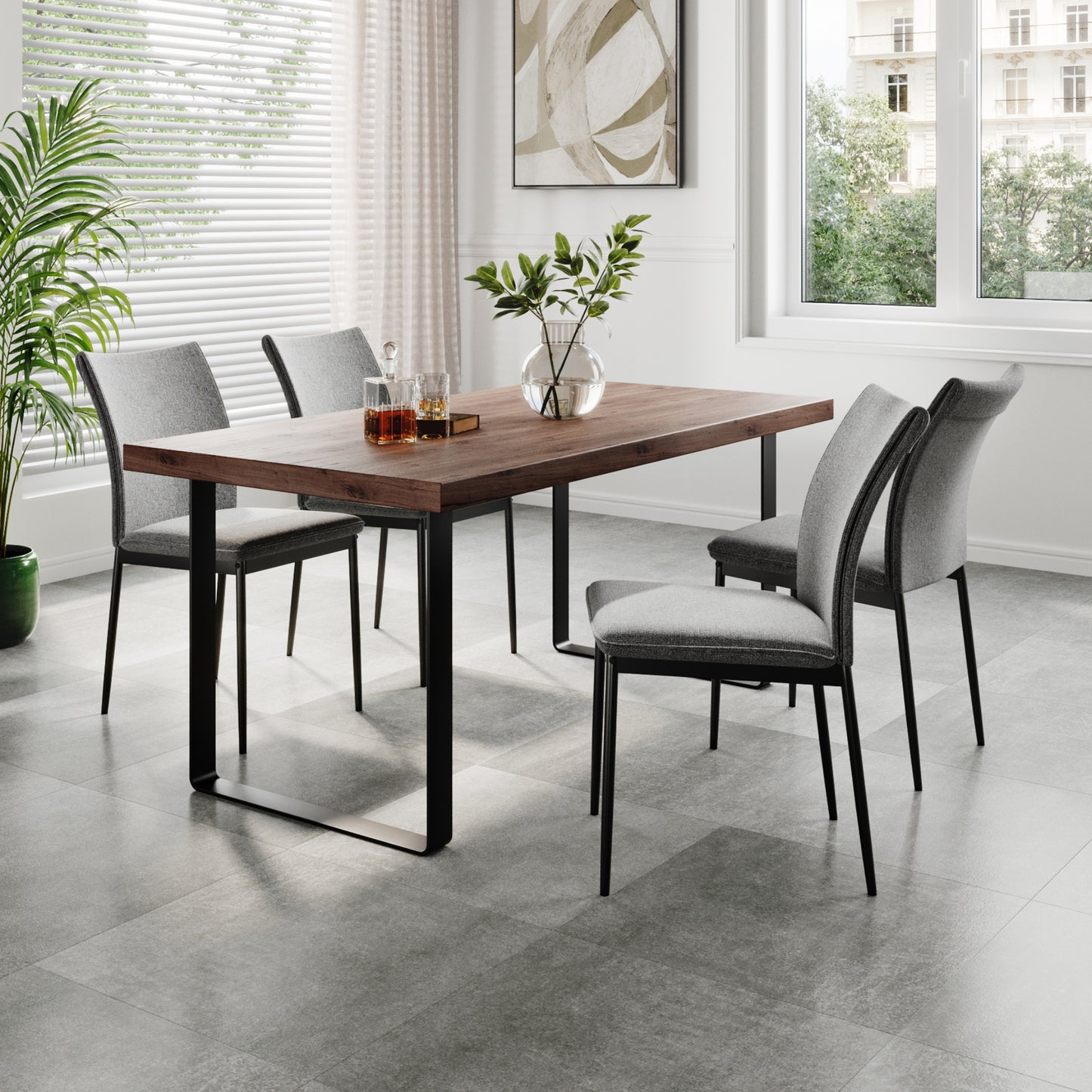 Esszimmerstühle 4er Set Stuhl Küchenstühle Stühle Esszimmer | Gepolstert mit Stoffbezug, schwarzes Metallgestell, modernes Design | 62 x 43 x 85 cm (LxBxH), Sitzhöhe 48 cm