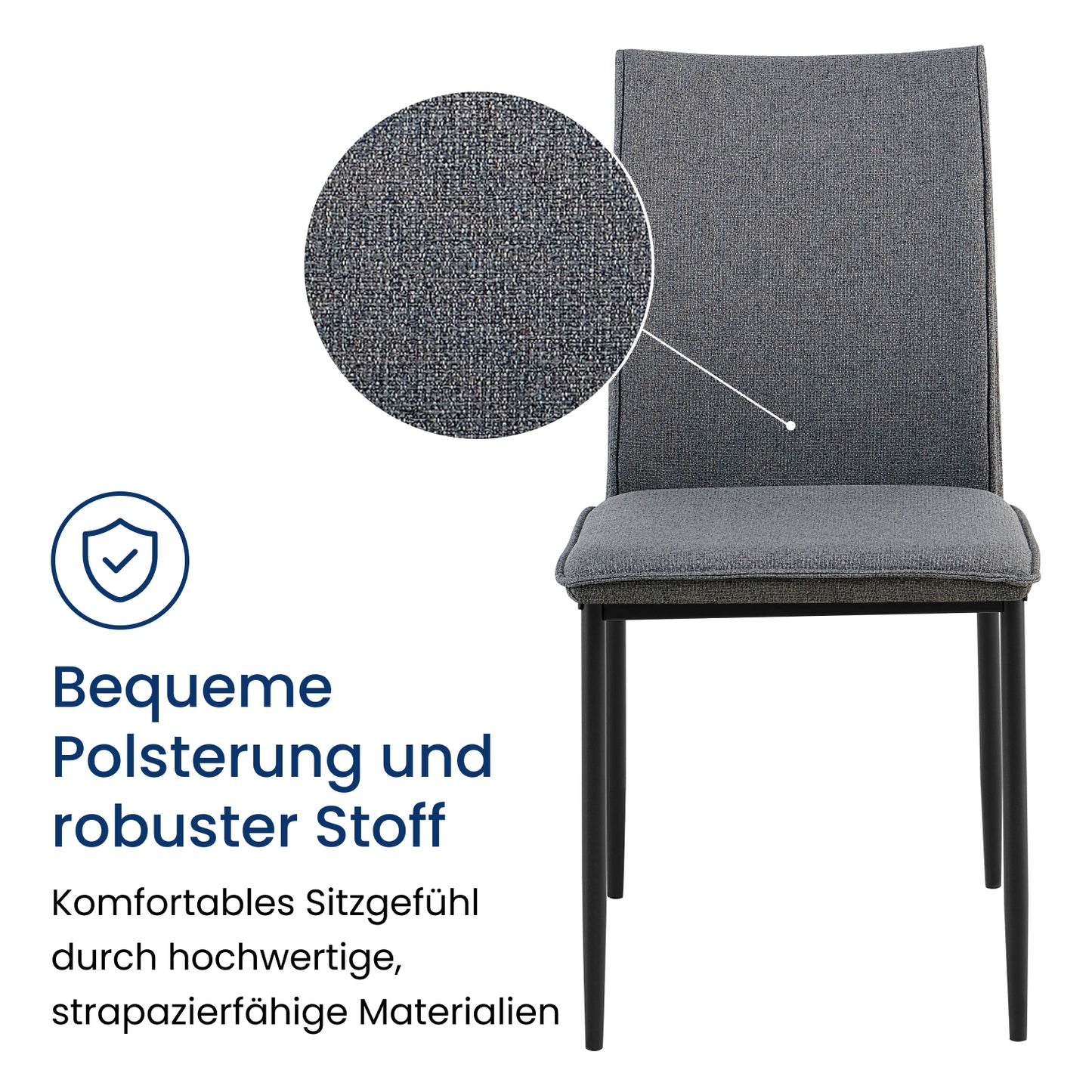 Esszimmerstühle 4er Set Stuhl Küchenstühle Stühle Esszimmer | Gepolstert mit Stoffbezug, schwarzes Metallgestell, modernes Design | 62 x 43 x 85 cm (LxBxH), Sitzhöhe 48 cm