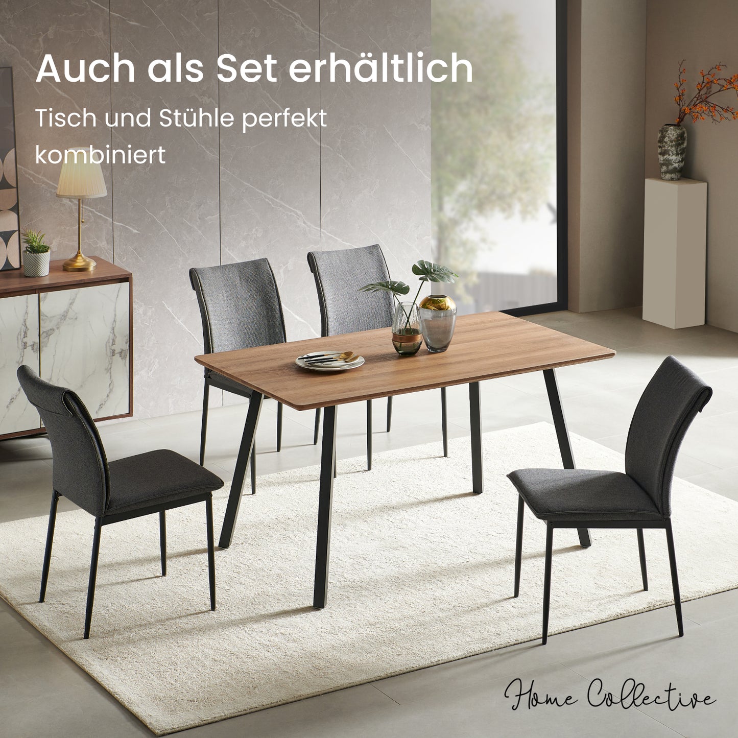 Esszimmerstühle 4er Set Stuhl Küchenstühle Stühle Esszimmer | Gepolstert mit Stoffbezug, schwarzes Metallgestell, modernes Design | 62 x 43 x 85 cm (LxBxH), Sitzhöhe 48 cm
