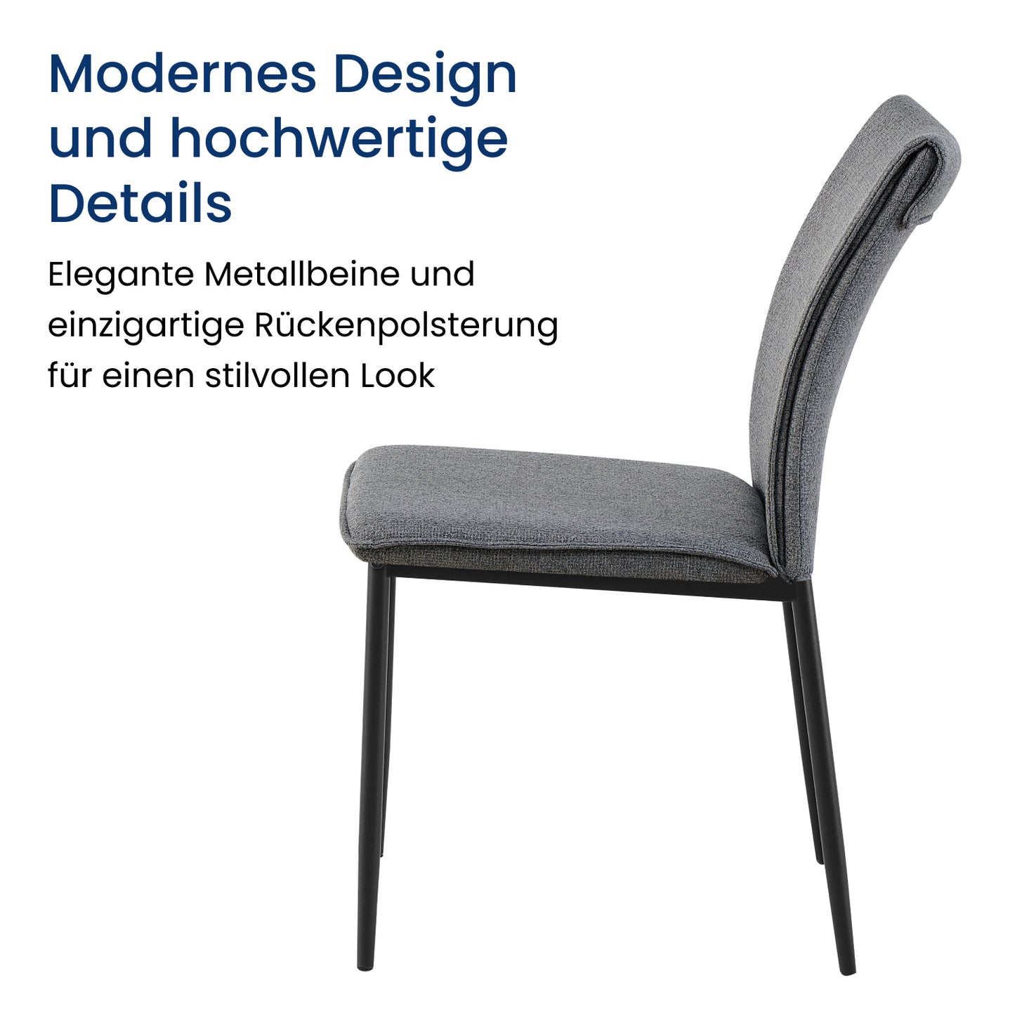 Esszimmerstühle 4er Set Stuhl Küchenstühle Stühle Esszimmer | Gepolstert mit Stoffbezug, schwarzes Metallgestell, modernes Design | 62 x 43 x 85 cm (LxBxH), Sitzhöhe 48 cm