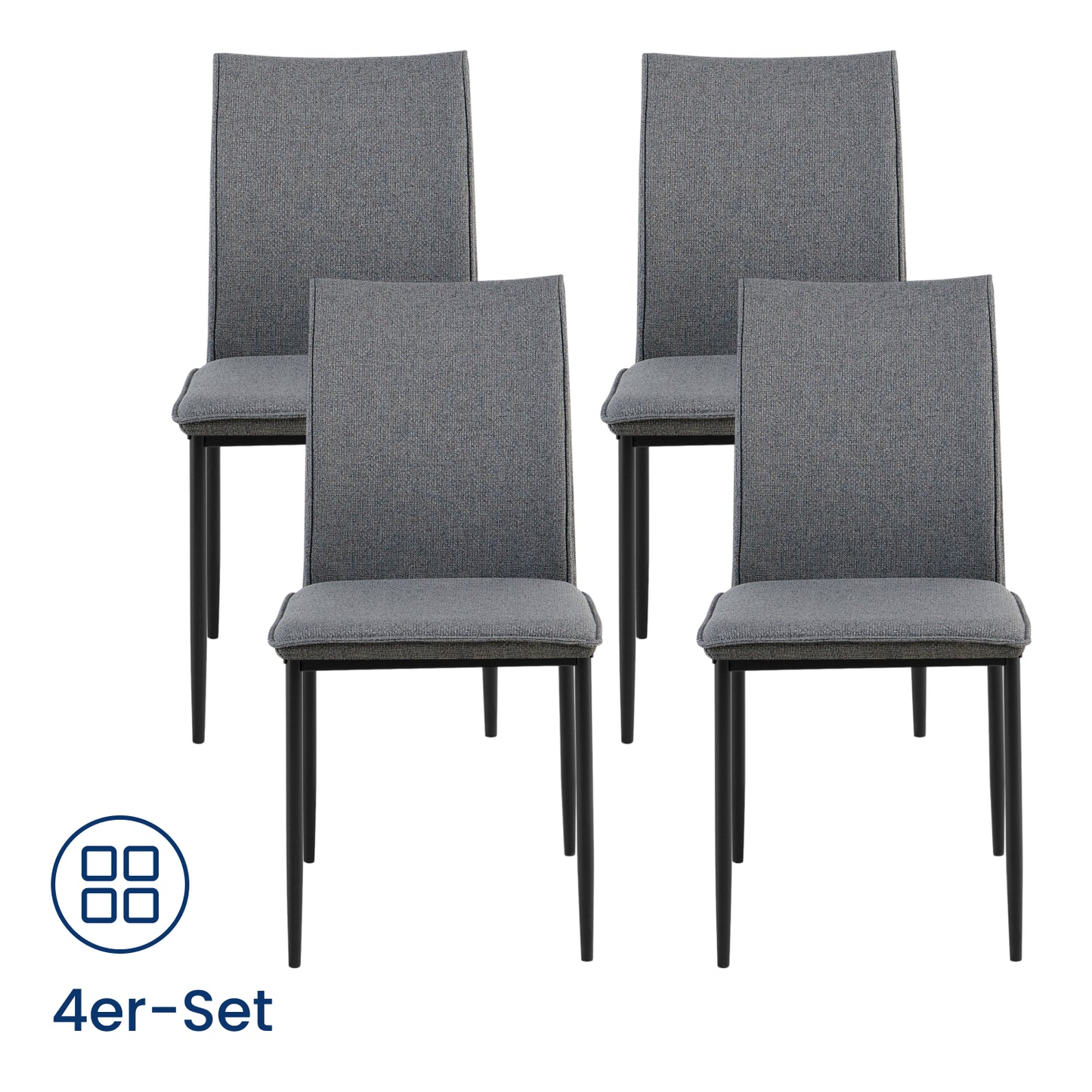Esszimmerstühle 4er Set Stuhl Küchenstühle Stühle Esszimmer | Gepolstert mit Stoffbezug, schwarzes Metallgestell, modernes Design | 62 x 43 x 85 cm (LxBxH), Sitzhöhe 48 cm