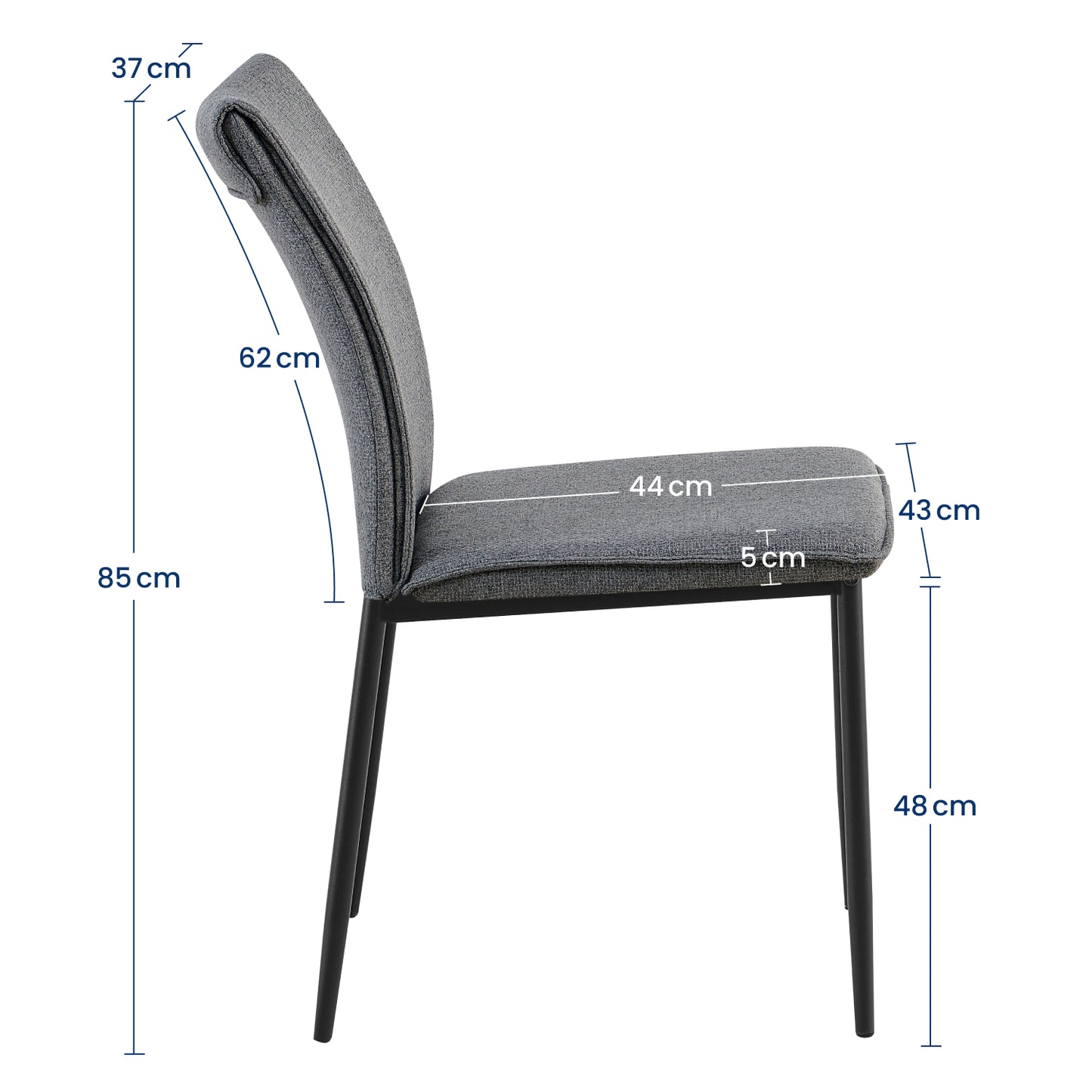 Esszimmerstühle 4er Set Stuhl Küchenstühle Stühle Esszimmer | Gepolstert mit Stoffbezug, schwarzes Metallgestell, modernes Design | 62 x 43 x 85 cm (LxBxH), Sitzhöhe 48 cm
