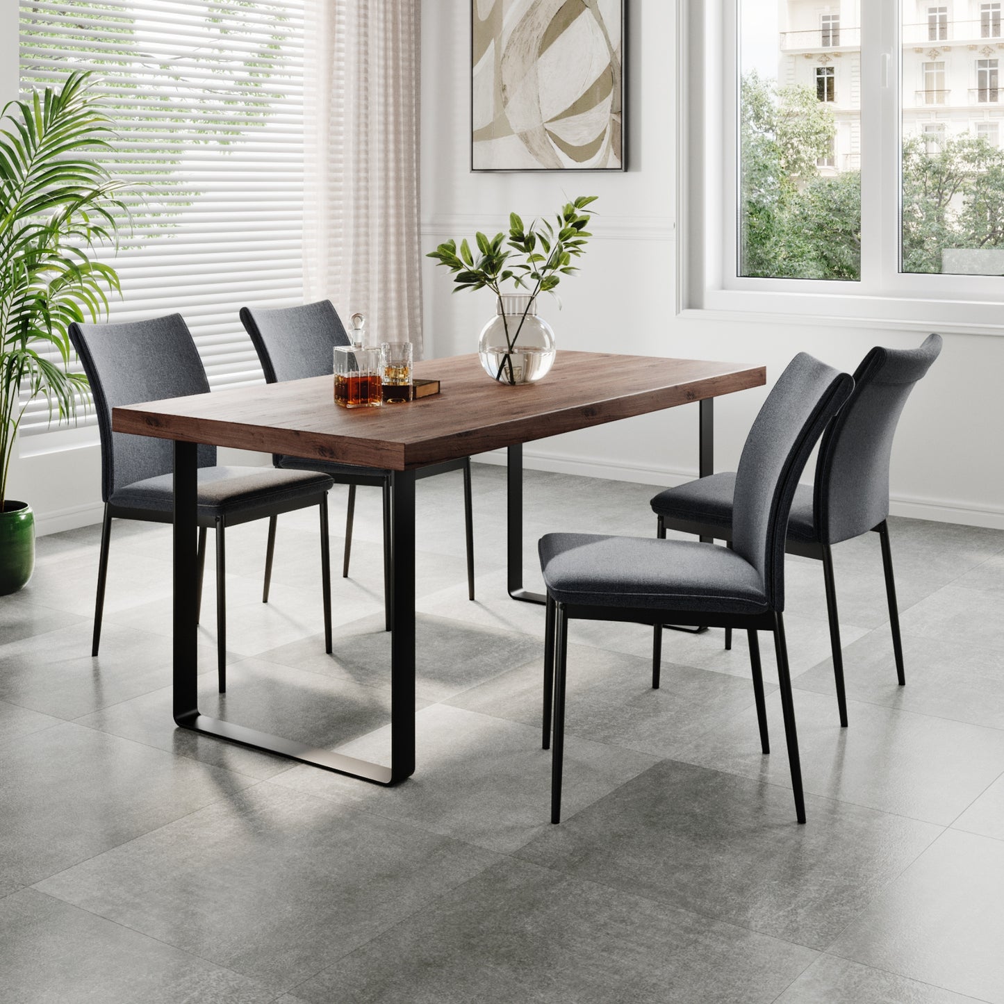 Esszimmerstühle 4er Set Stuhl Küchenstühle Stühle Esszimmer | Gepolstert mit Stoffbezug, schwarzes Metallgestell, modernes Design | 62 x 43 x 85 cm (LxBxH), Sitzhöhe 48 cm