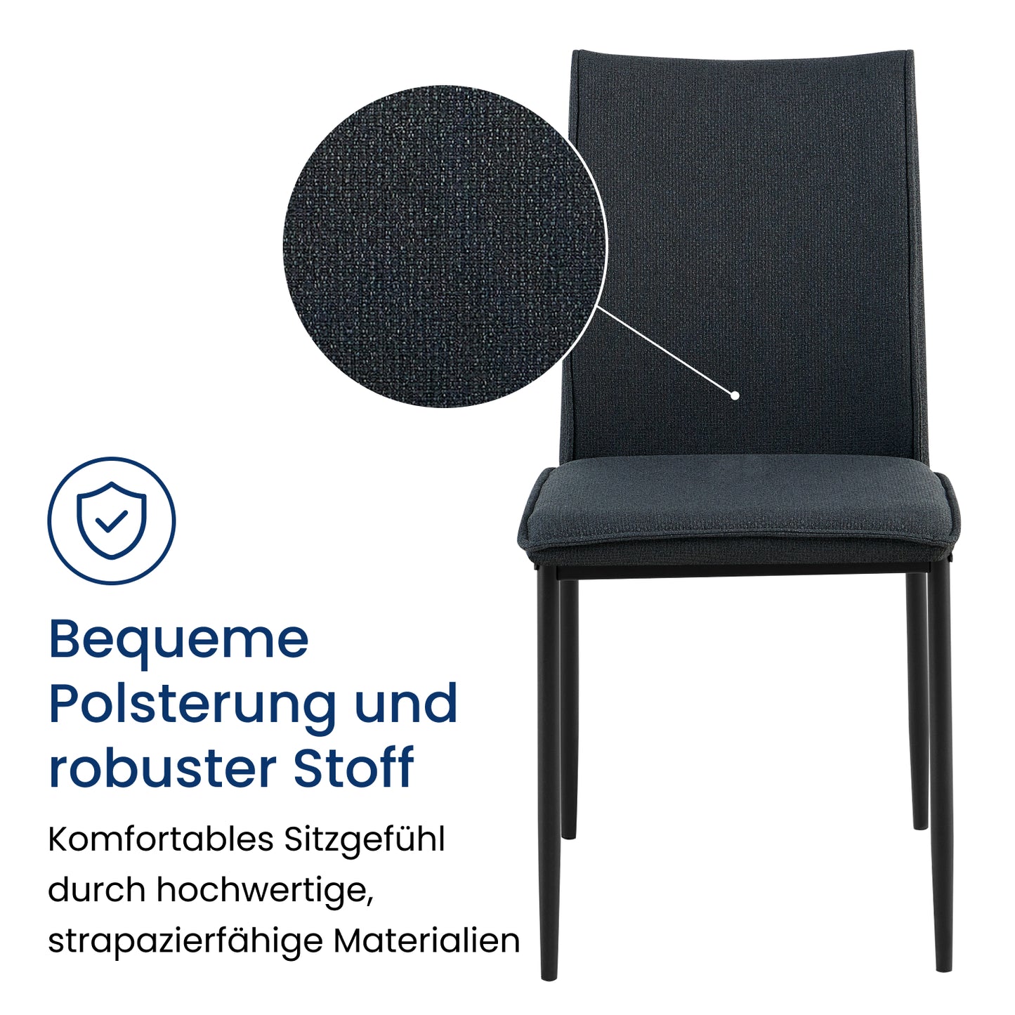 Esszimmerstühle 4er Set Stuhl Küchenstühle Stühle Esszimmer | Gepolstert mit Stoffbezug, schwarzes Metallgestell, modernes Design | 62 x 43 x 85 cm (LxBxH), Sitzhöhe 48 cm