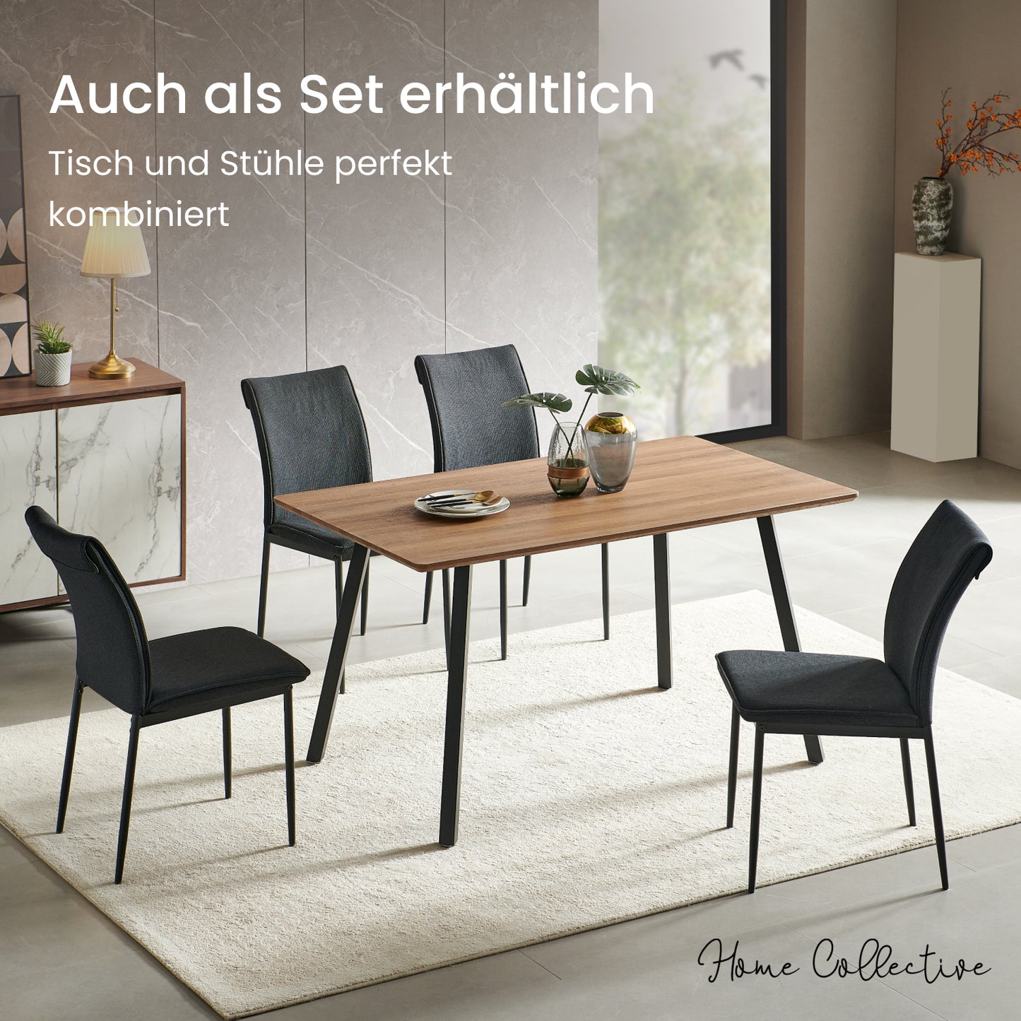 Esszimmerstühle 4er Set Stuhl Küchenstühle Stühle Esszimmer | Gepolstert mit Stoffbezug, schwarzes Metallgestell, modernes Design | 62 x 43 x 85 cm (LxBxH), Sitzhöhe 48 cm