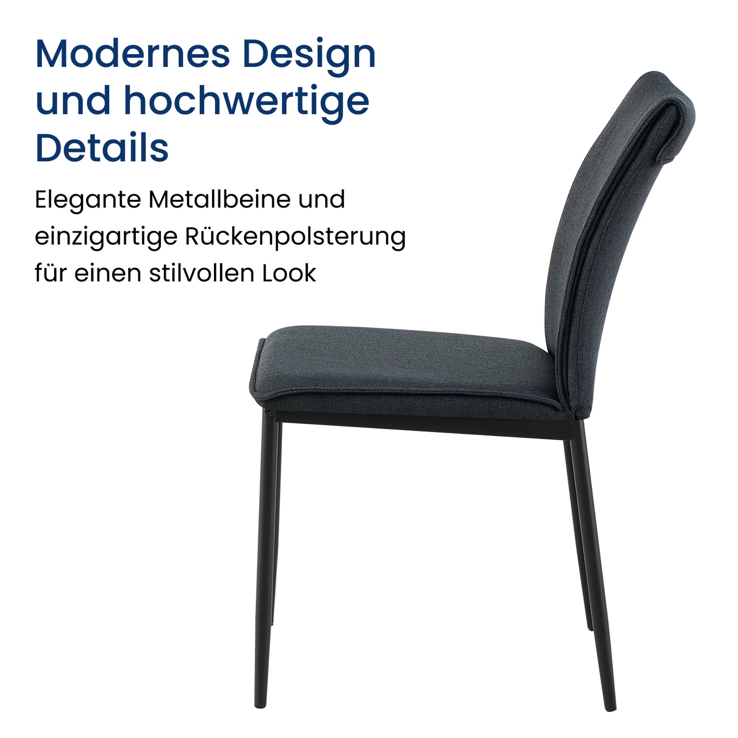 Esszimmerstühle 4er Set Stuhl Küchenstühle Stühle Esszimmer | Gepolstert mit Stoffbezug, schwarzes Metallgestell, modernes Design | 62 x 43 x 85 cm (LxBxH), Sitzhöhe 48 cm