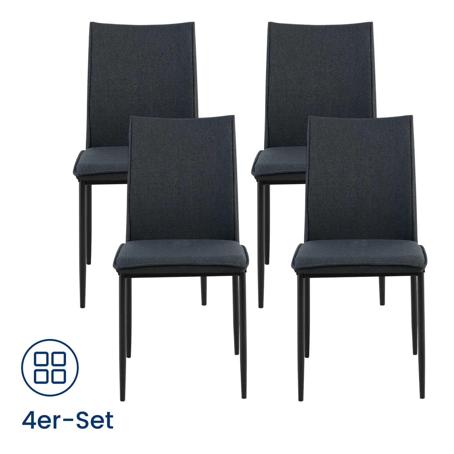 Esszimmerstühle 4er Set Stuhl Küchenstühle Stühle Esszimmer | Gepolstert mit Stoffbezug, schwarzes Metallgestell, modernes Design | 62 x 43 x 85 cm (LxBxH), Sitzhöhe 48 cm