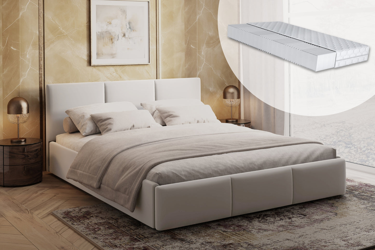 Bett 140x200 / 160x200 cm Doppelbett Polsterbett Bettgestell mit Lattenrost aus Metall, hydraulischer Bettkasten, Samtbezug in beige oder dunkelgrau, viel Stauraum, modern & pflegeleicht