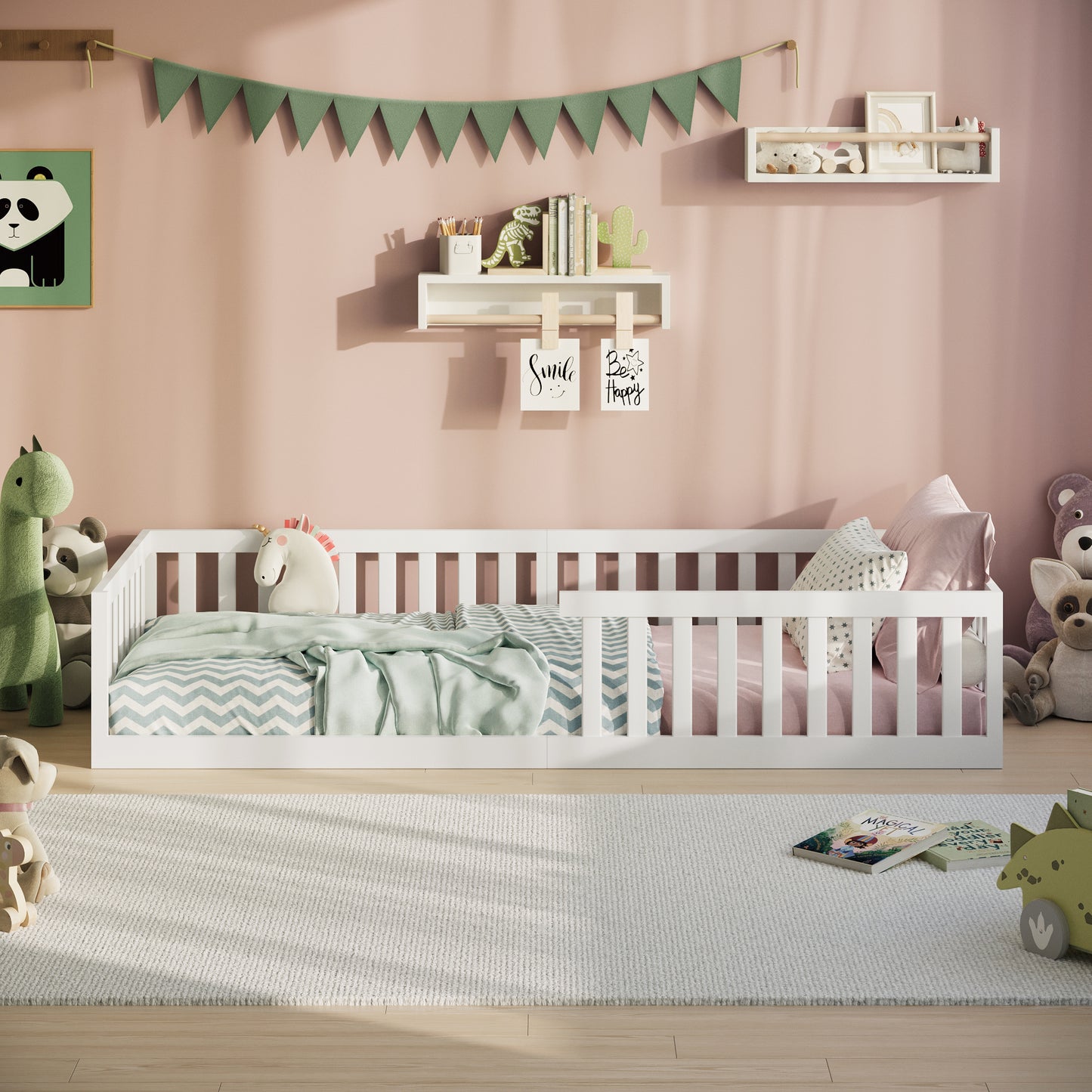 Kinderbett Bodenbett 90x200 | 120x200 | 140x200 cm mit Rausfallschutz & Lattenrost Montessori Bett Bed Gitterbett Kinder Jugendbett Einzelbett optional mit Matratze