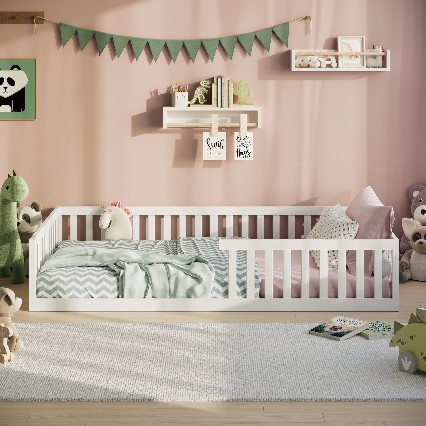 Kinderbett Bodenbett 90x200 | 120x200 | 140x200 cm mit Rausfallschutz & Lattenrost Montessori Bett Bed Gitterbett Kinder Jugendbett Einzelbett optional mit Matratze