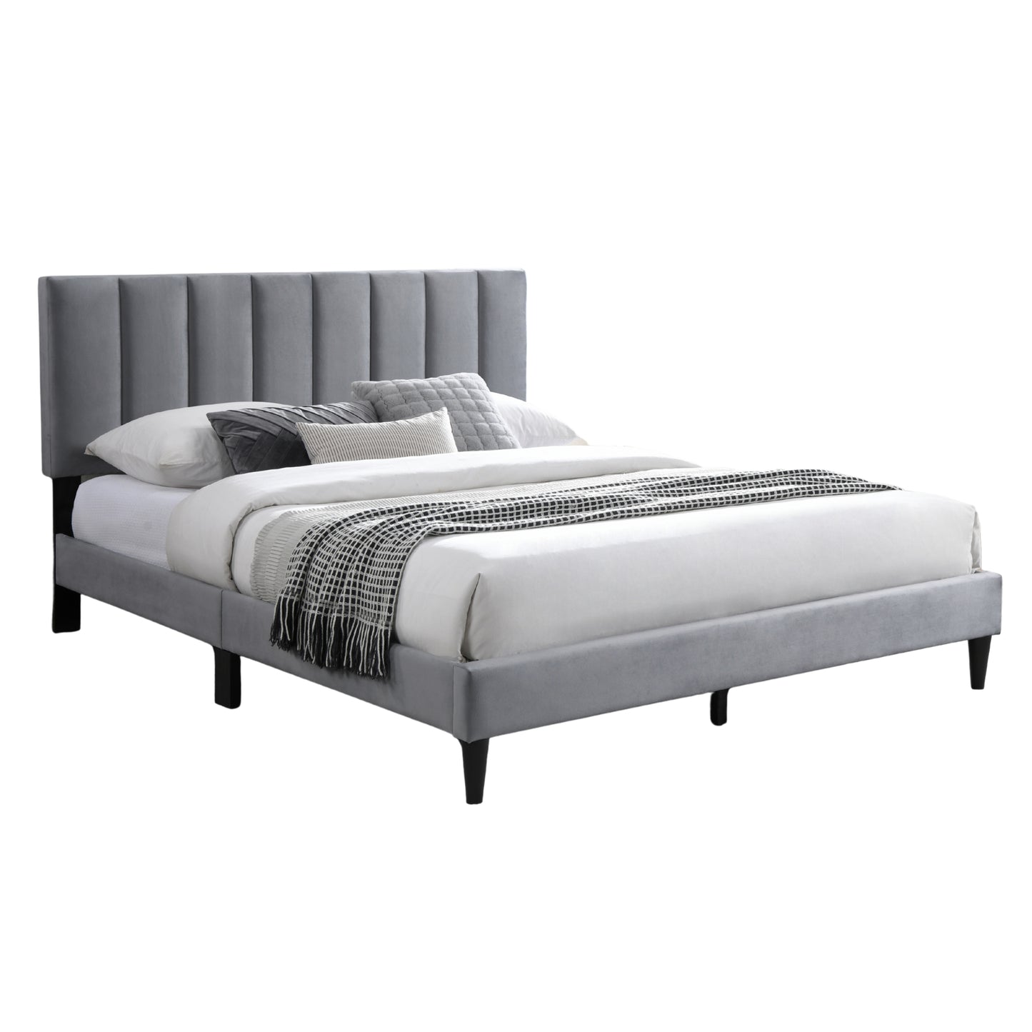Bett 140x200 und 160x200 cm, Polsterbett mit Lattenrost, Bettgestell 140x200 & 160x200 cm, Doppelbett mit weichem Bezug und gepolstertem Kopfteil mit vertikaler & Kassettensteppung, robustes Gestell, hoher Liegekomfort