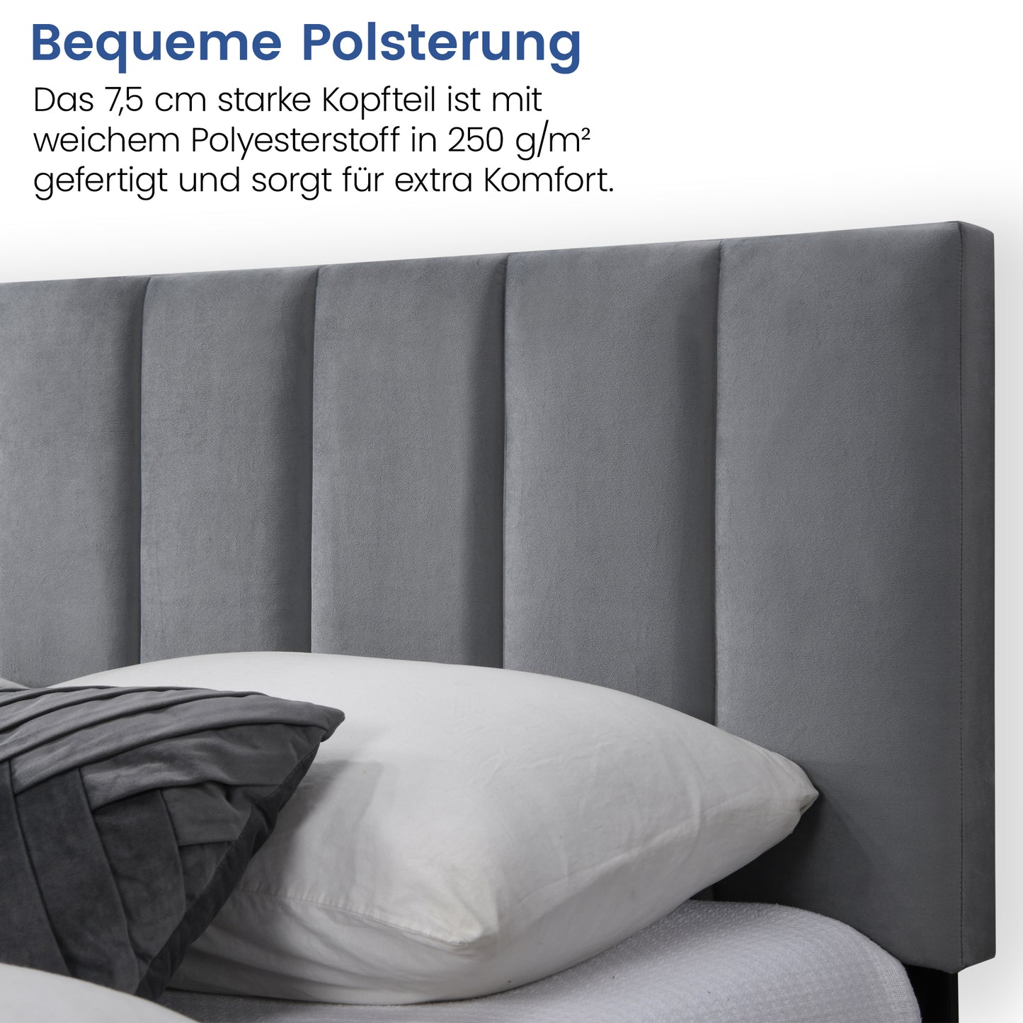 Bett 140x200 und 160x200 cm, Polsterbett mit Lattenrost, Bettgestell 140x200 & 160x200 cm, Doppelbett mit weichem Bezug und gepolstertem Kopfteil mit vertikaler & Kassettensteppung, robustes Gestell, hoher Liegekomfort