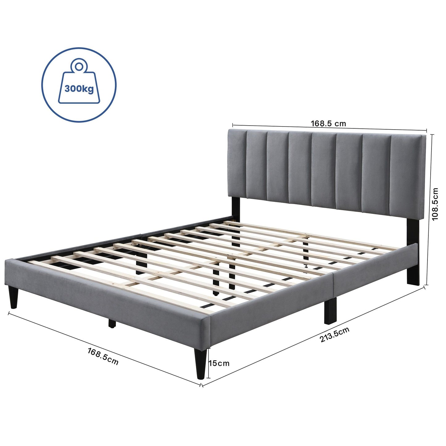 Bett 140x200 und 160x200 cm, Polsterbett mit Lattenrost, Bettgestell 140x200 & 160x200 cm, Doppelbett mit weichem Bezug und gepolstertem Kopfteil mit vertikaler & Kassettensteppung, robustes Gestell, hoher Liegekomfort