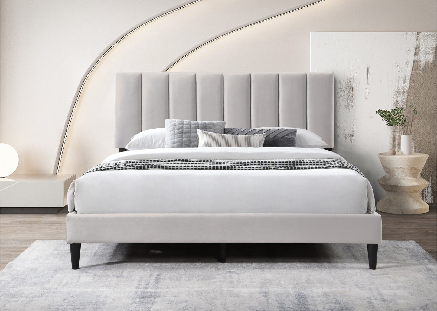 Bett 140x200 und 160x200 cm, Polsterbett mit Lattenrost, Bettgestell 140x200 & 160x200 cm, Doppelbett mit weichem Bezug und gepolstertem Kopfteil mit vertikaler & Kassettensteppung, robustes Gestell, hoher Liegekomfort