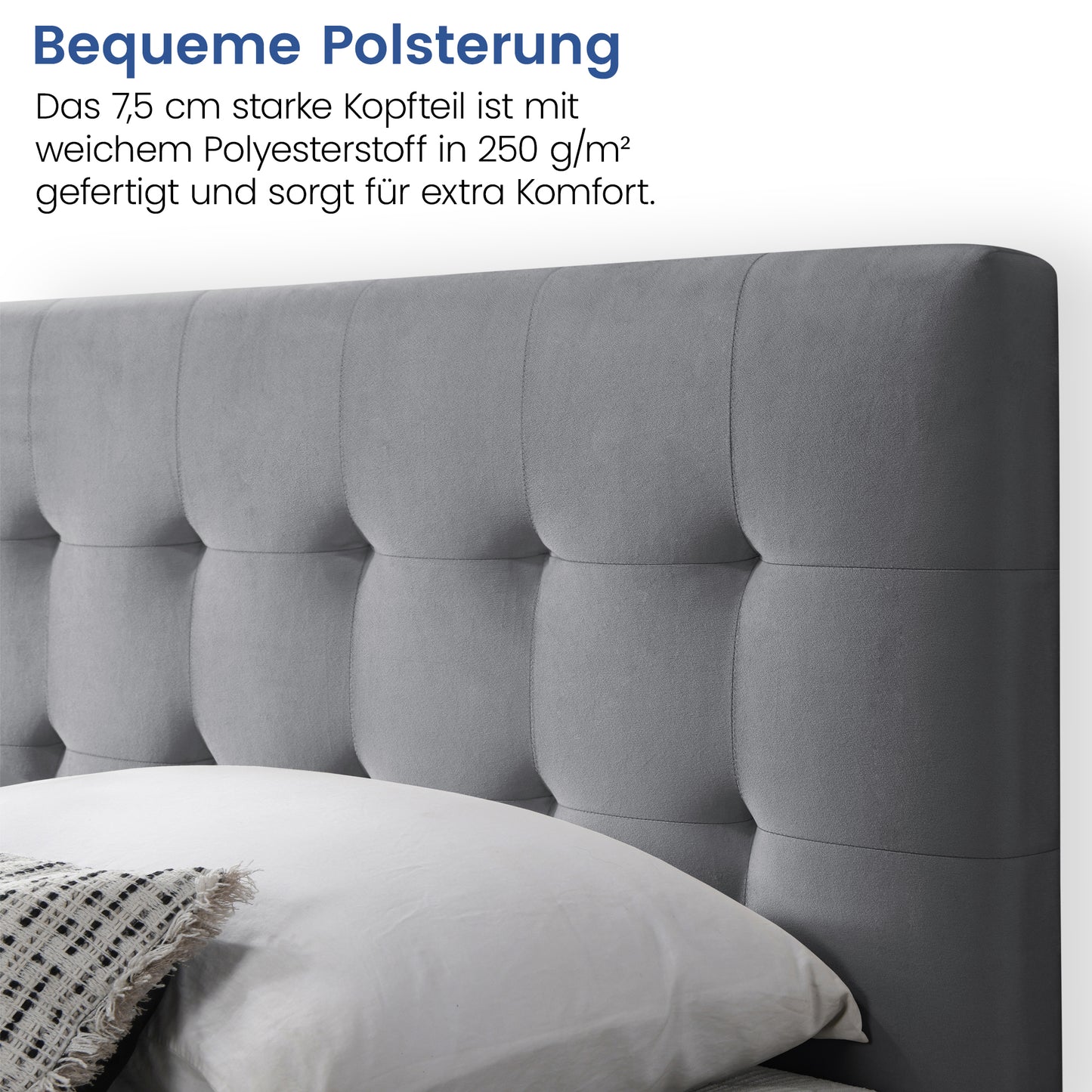 Bett 140x200 und 160x200 cm, Polsterbett mit Lattenrost, Bettgestell 140x200 & 160x200 cm, Doppelbett mit weichem Bezug und gepolstertem Kopfteil mit vertikaler & Kassettensteppung, robustes Gestell, hoher Liegekomfort