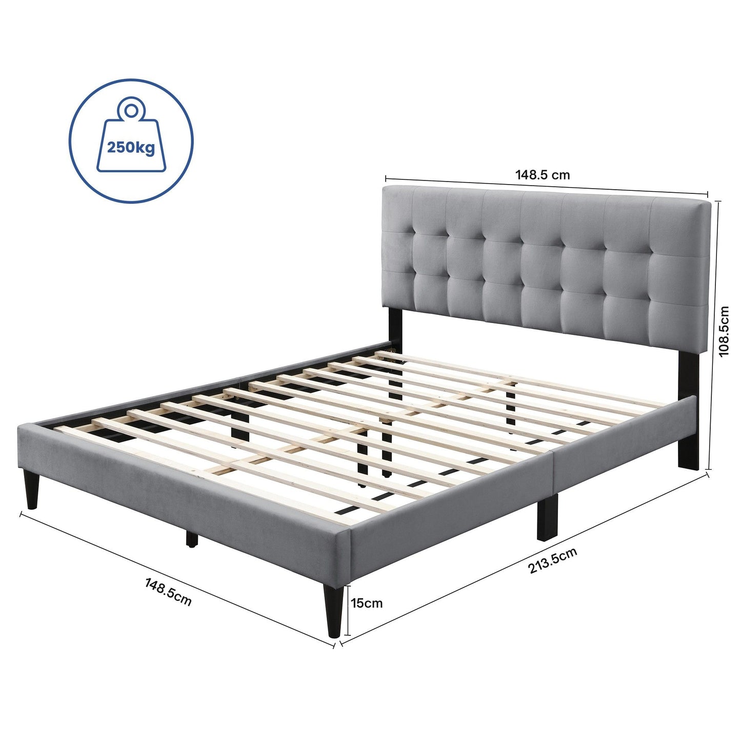 Bett 140x200 und 160x200 cm, Polsterbett mit Lattenrost, Bettgestell 140x200 & 160x200 cm, Doppelbett mit weichem Bezug und gepolstertem Kopfteil mit vertikaler & Kassettensteppung, robustes Gestell, hoher Liegekomfort