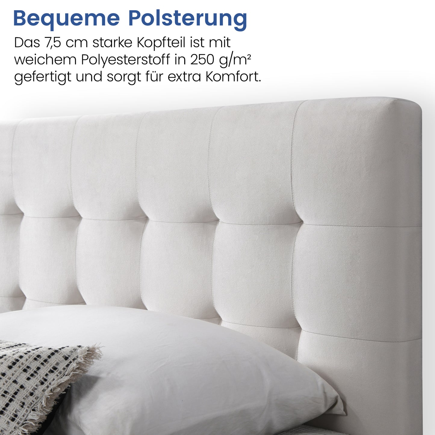 Bett 140x200 und 160x200 cm, Polsterbett mit Lattenrost, Bettgestell 140x200 & 160x200 cm, Doppelbett mit weichem Bezug und gepolstertem Kopfteil mit vertikaler & Kassettensteppung, robustes Gestell, hoher Liegekomfort