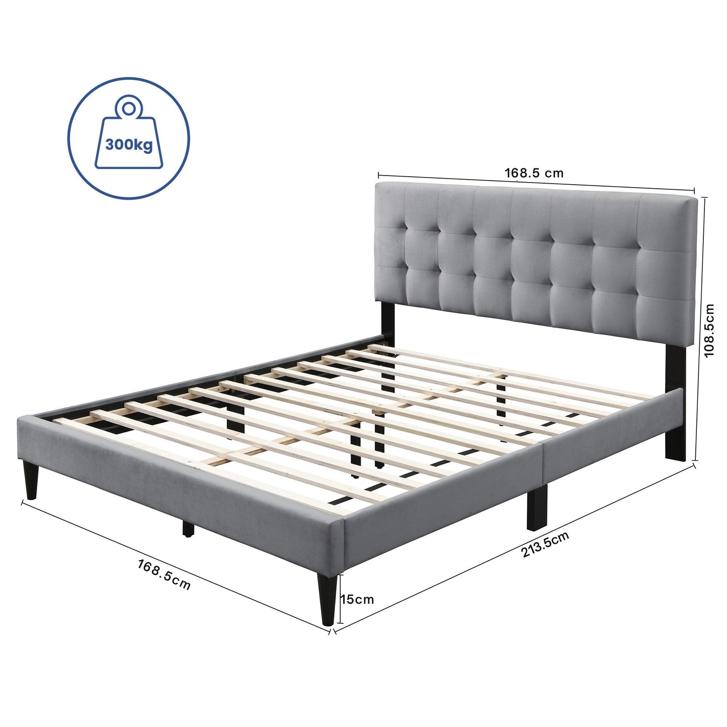 Bett 140x200 und 160x200 cm, Polsterbett mit Lattenrost, Bettgestell 140x200 & 160x200 cm, Doppelbett mit weichem Bezug und gepolstertem Kopfteil mit vertikaler & Kassettensteppung, robustes Gestell, hoher Liegekomfort