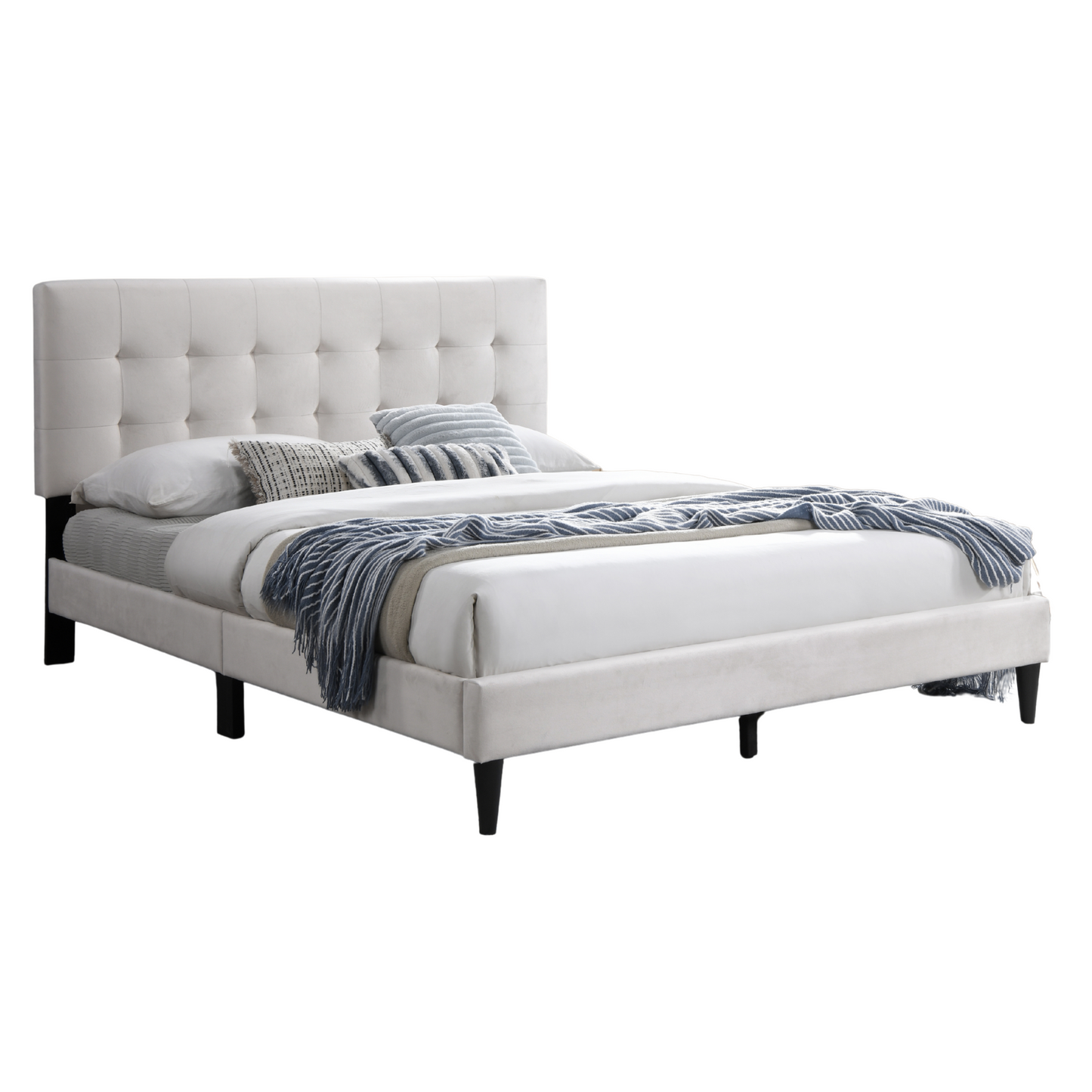 Bett 140x200 und 160x200 cm, Polsterbett mit Lattenrost, Bettgestell 140x200 & 160x200 cm, Doppelbett mit weichem Bezug und gepolstertem Kopfteil mit vertikaler & Kassettensteppung, robustes Gestell, hoher Liegekomfort