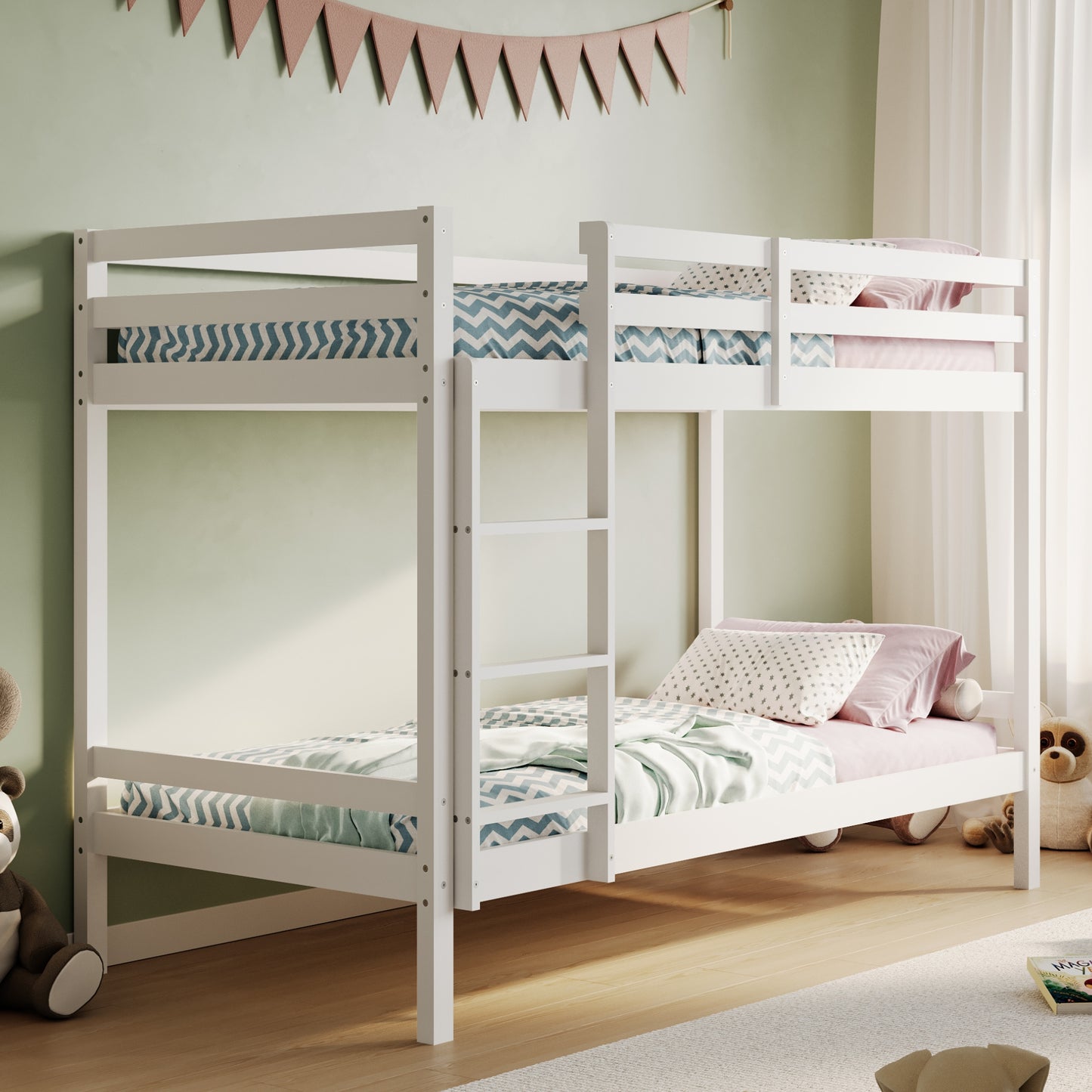 Hochbett, Etagenbett, Hochbett 90x200 | Kinderbett mit optional großem 140x200 cm Bett unten, EN 747-zertifiziert, platzsparendes & sicheres | stabiles & robustes Stockbett | Weiß