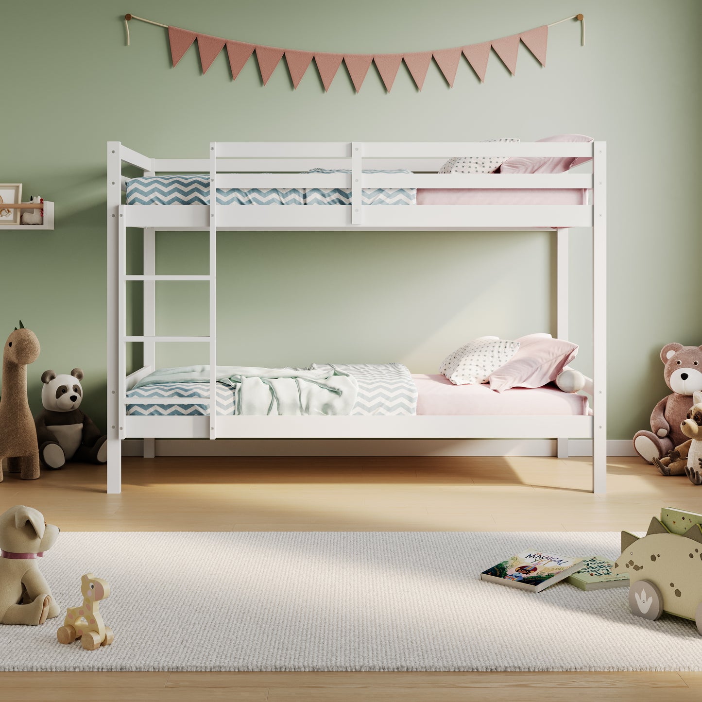 Hochbett, Etagenbett, Hochbett 90x200 | Kinderbett mit optional großem 140x200 cm Bett unten, EN 747-zertifiziert, platzsparendes & sicheres | stabiles & robustes Stockbett | Weiß