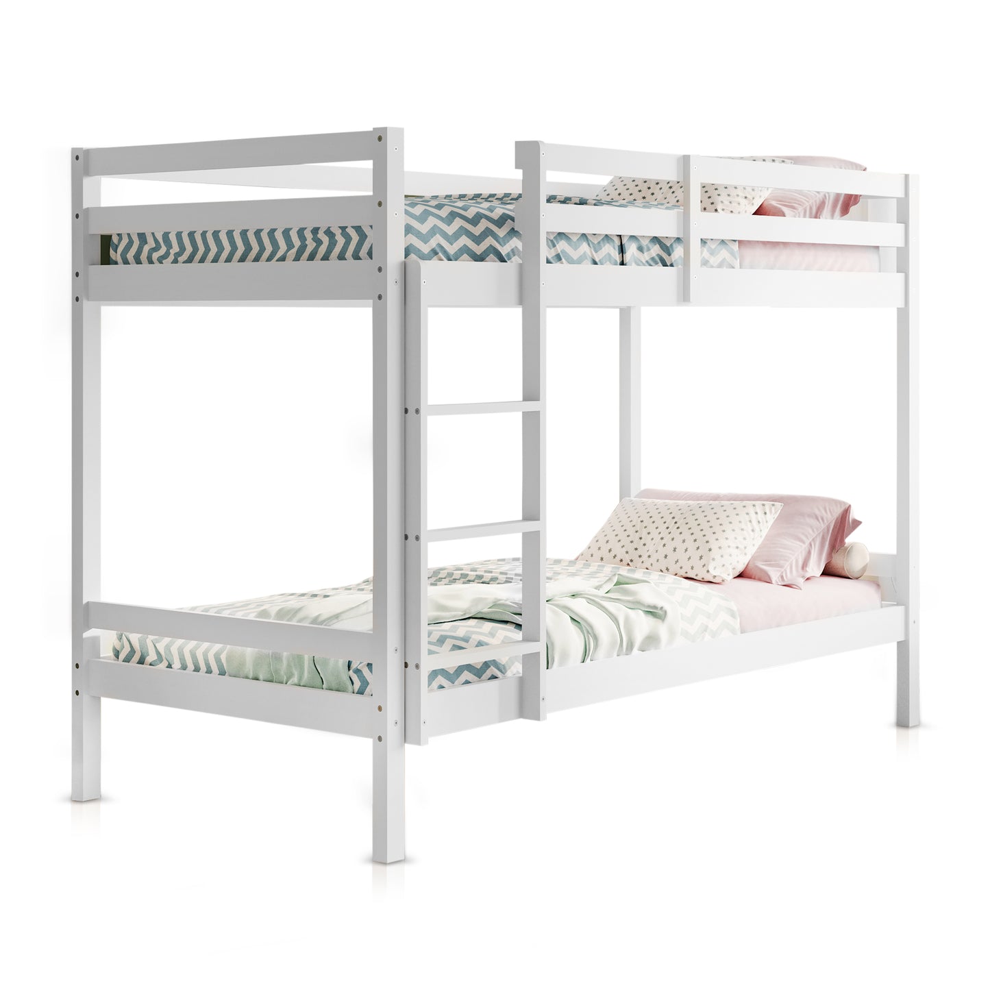 Hochbett, Etagenbett, Hochbett 90x200 | Kinderbett mit optional großem 140x200 cm Bett unten, EN 747-zertifiziert, platzsparendes & sicheres | stabiles & robustes Stockbett | Weiß