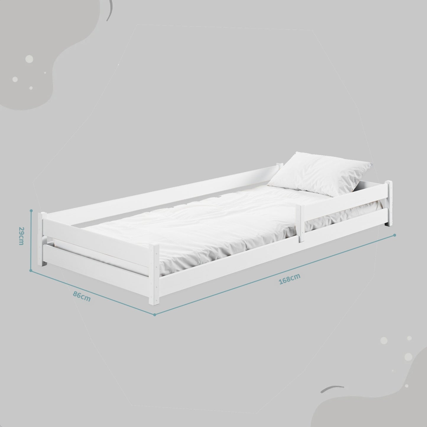Kinderbett Bodenbett 90x200 I 120x200 | 140x200 cm mit Rausfallschutz & Lattenrost Montessori Bett Bed Gitterbett Kinder Jugendbett Einzelbett optional mit Matratze | weiß