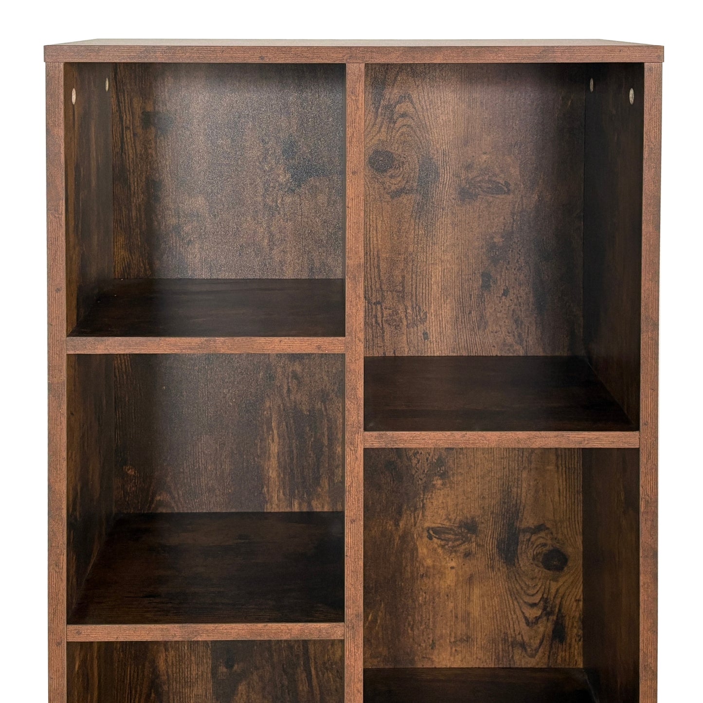 Regal Bücherregal Raumteiler | Robustes Holzregal mit 7 offenen Fächern | Modernes Design für Wohnzimmer & Büro | 50x24x106 cm (BxTxH) | Dunkles Holz