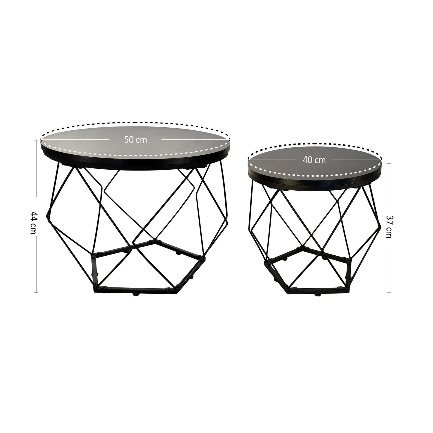 Couchtisch, Wohnzimmertisch, Tisch | 2er Set mit Metallgestell und runder Platte | Beistelltisch modern | 50x44 & 40x37 cm (BxH)