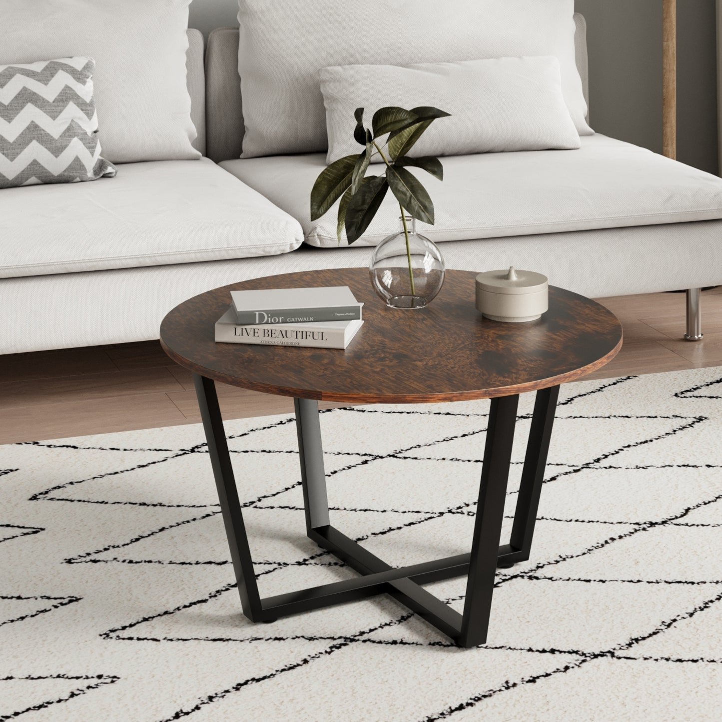 Couchtisch Beistelltisch Wohnzimmertisch Tisch Couch Couchtisch rund Holz | 80x80x47,5 cm (BxTxH)