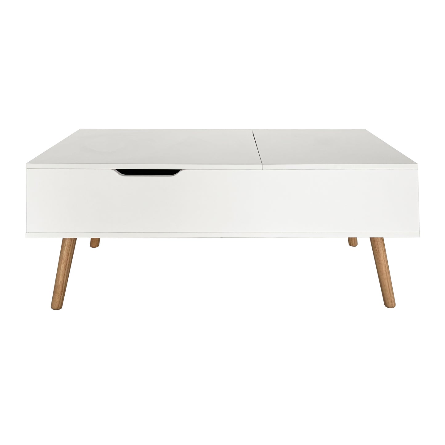 Couchtisch Beistelltisch Wohnzimmertisch Tisch Couch Sofatisch weiß | höhenverstellbar mit verstecktem Stauraum und Holzfüßen | 100x50x41,5 cm (BxTxH) | Weiß