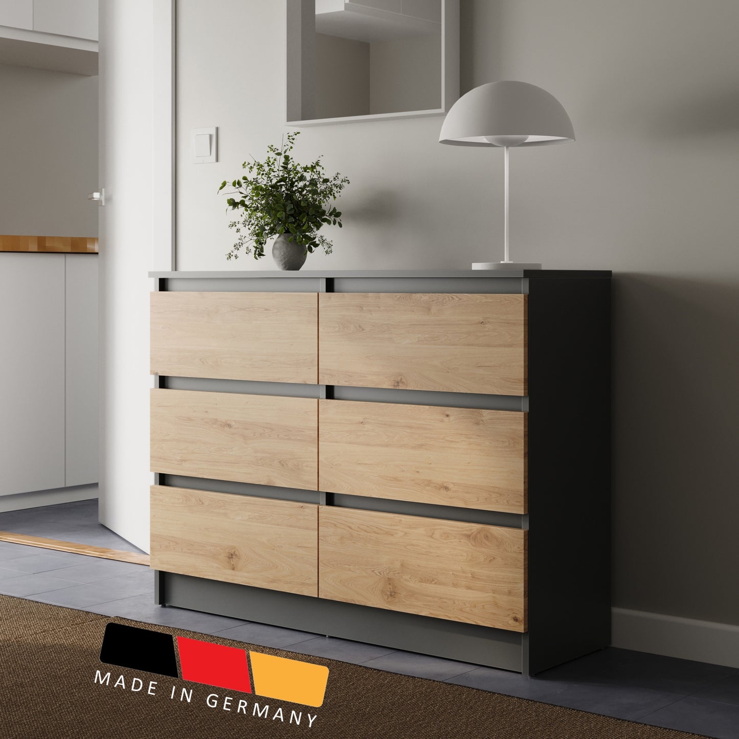 Kommode mit 6 Schubladen 100 | 120 | 140 cm breit 78 Höhe Kommode Holz Schrank Kommode mit Schubladen Sideboard Highboard Anrichte Schlafzimmer Wohnzimmer Flur Büro Organizer