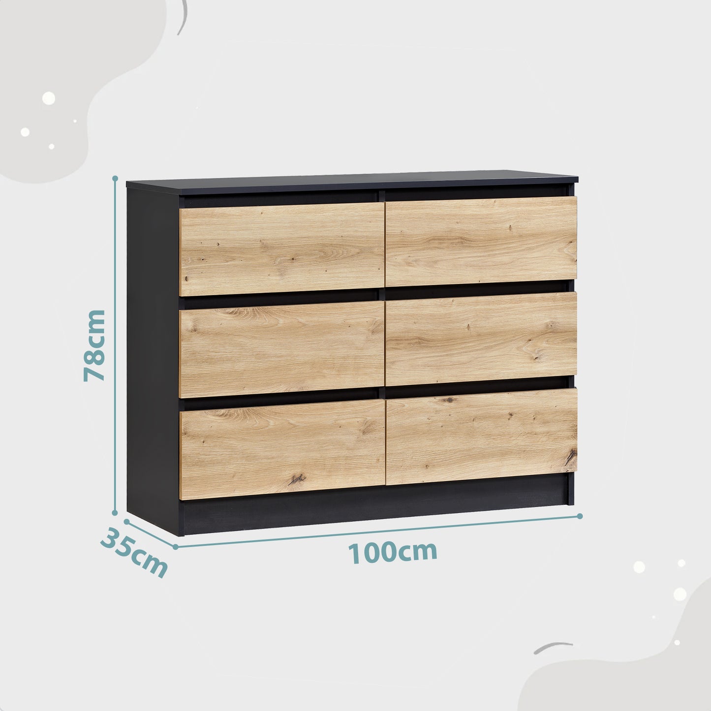 Kommode mit 6 Schubladen 100 | 120 | 140 cm breit 78 Höhe Kommode Holz Schrank Kommode mit Schubladen Sideboard Highboard Anrichte Schlafzimmer Wohnzimmer Flur Büro Organizer