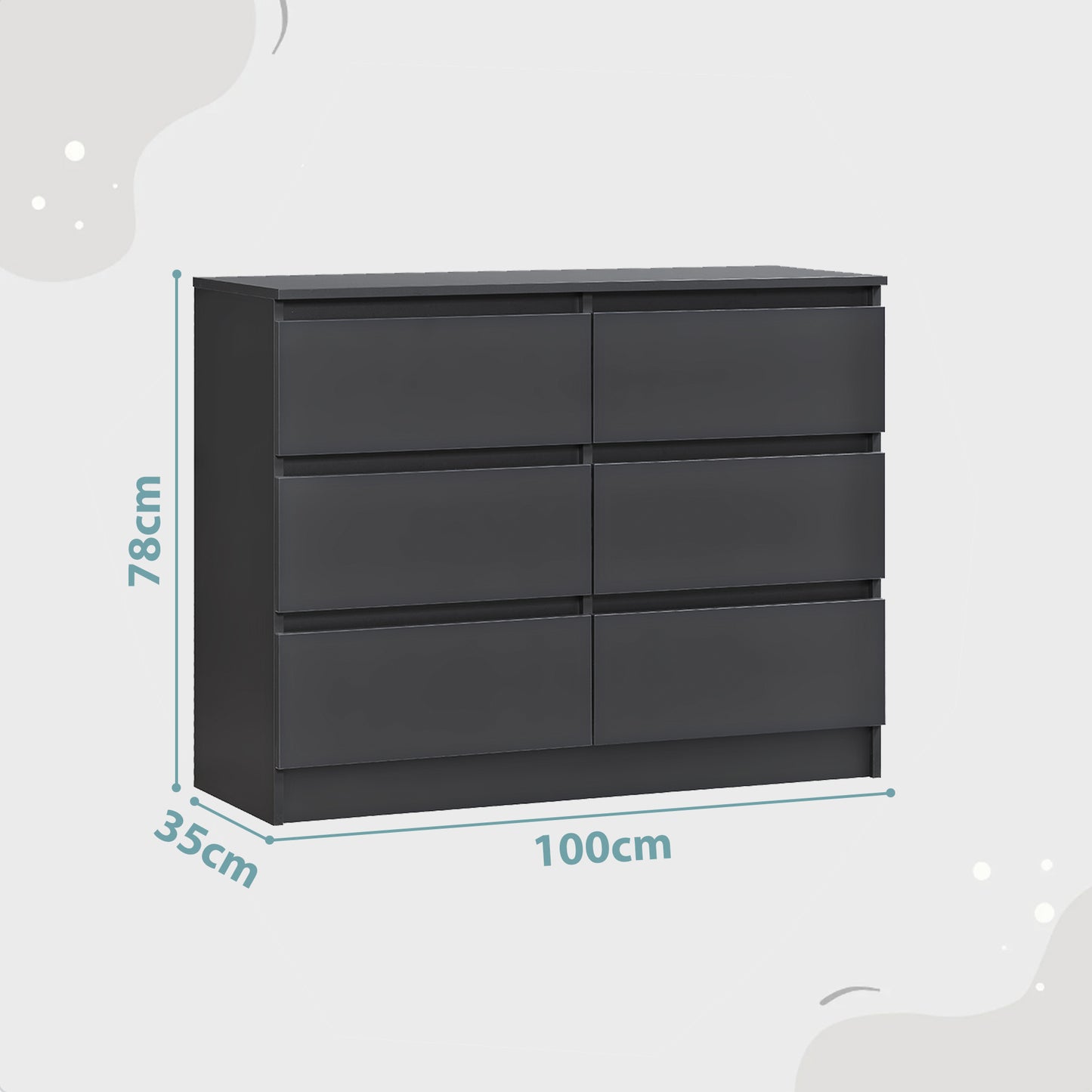 Kommode mit 6 Schubladen 100 | 120 | 140 cm breit 78 Höhe Kommode Holz Schrank Kommode mit Schubladen Sideboard Highboard Anrichte Schlafzimmer Wohnzimmer Flur Büro Organizer