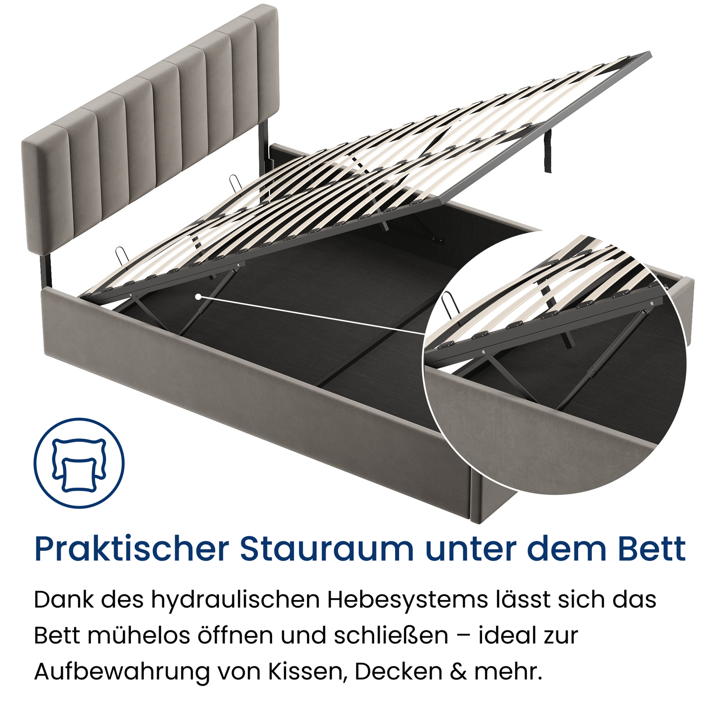 Polsterbett 140x200 & 160x200 cm mit Stauraum und Lattenrost Doppelbett mit hydraulischem Bettkasten Gepolstertes Bett Bed Stauraumbett Stabiler Bettrahmen Samt