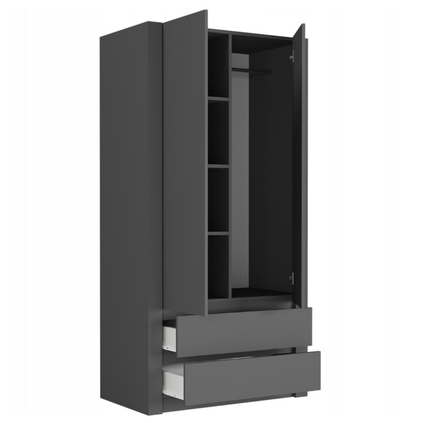Moderner Kleiderschrank weiss mit Schubladen | 2-türiger Kleiderschrank Garderobenschrank | Platzsparender Schrank für Schlafzimmer, Ankleidezimmer, Flur, Kinderzimmer | 90x51x182 cm (LxBxH)