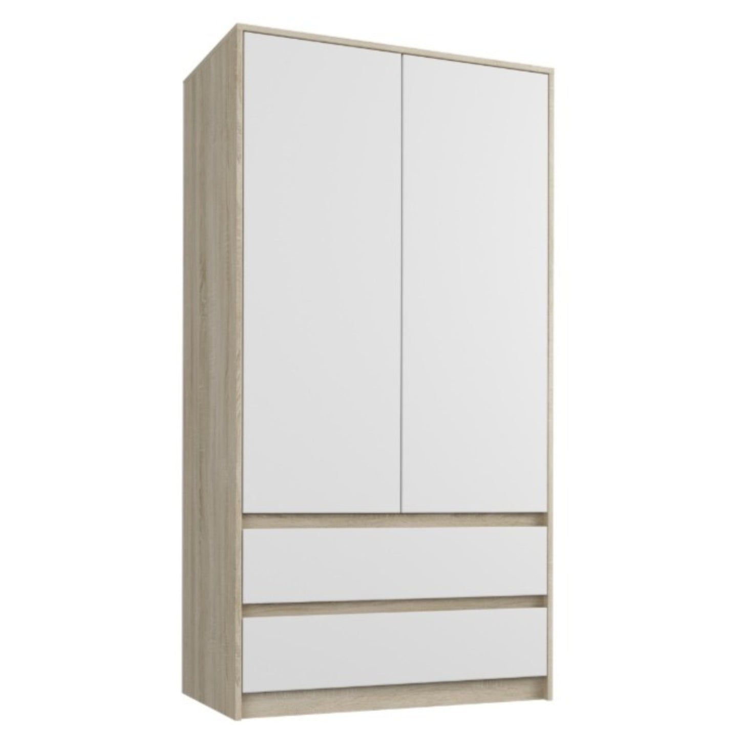 Moderner Kleiderschrank weiss mit Schubladen | 2-türiger Kleiderschrank Garderobenschrank | Platzsparender Schrank für Schlafzimmer, Ankleidezimmer, Flur, Kinderzimmer | 90x51x182 cm (LxBxH)