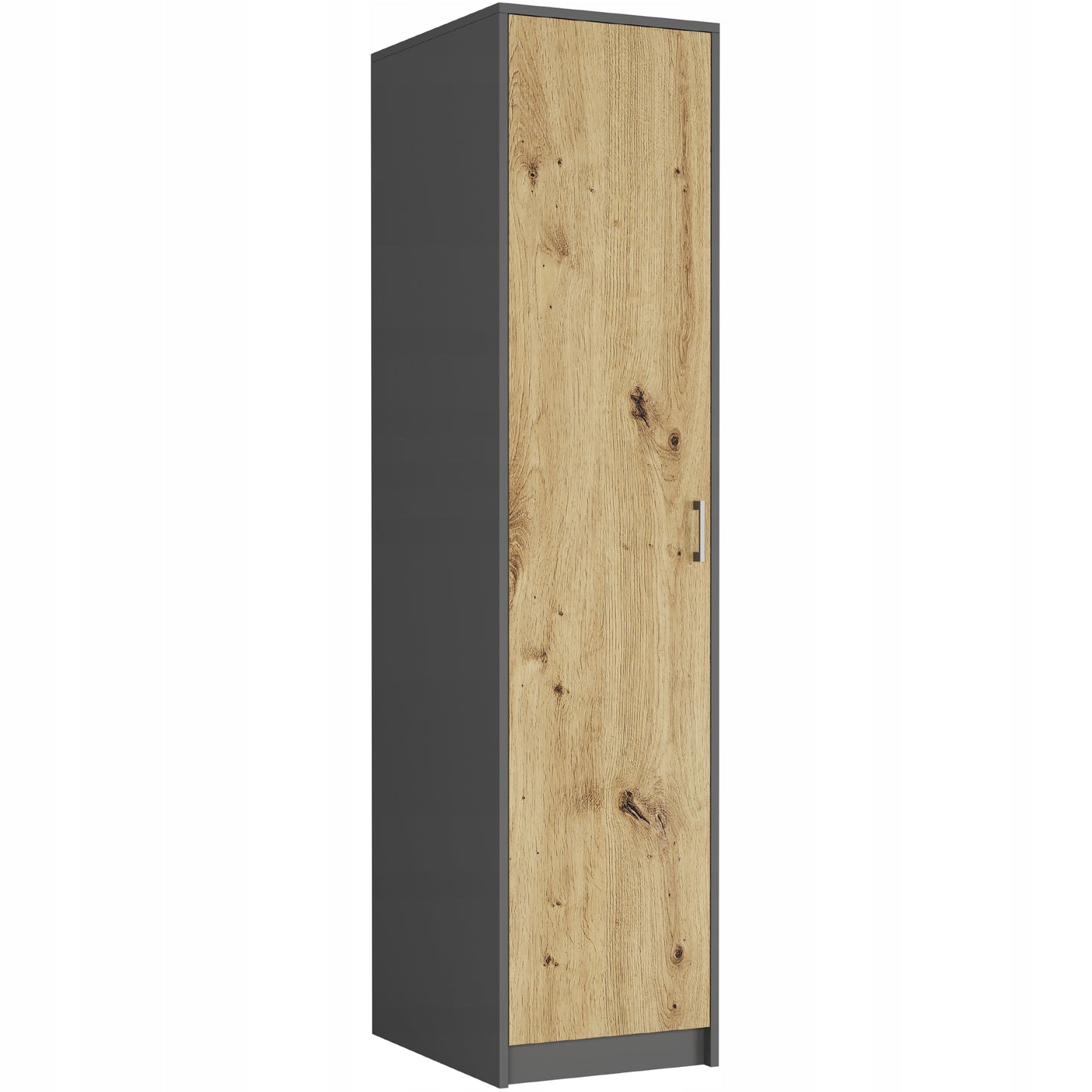 Moderner Kleiderschrank mit 1 Tür | Schrank mit Kleiderstange und Einlegeboden | Platzsparender Hochschrank für Schlafzimmer, Flur, Kinderzimmer | 42x55x180 cm (BxTxH)