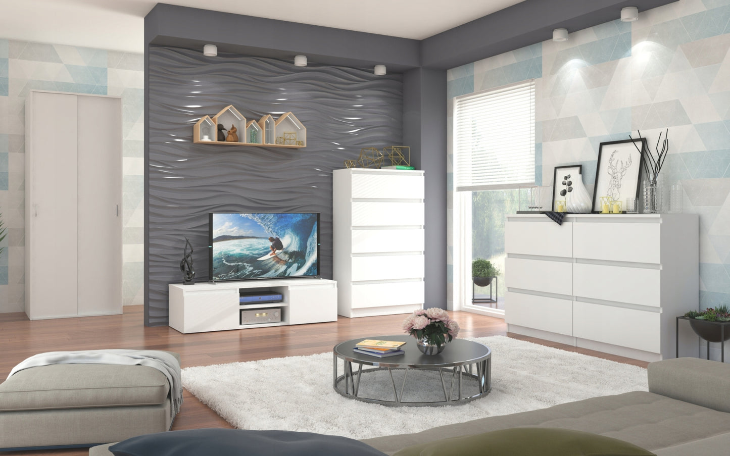 Moderner Kleiderschrank mit Schiebetüren | 2-türiger Schiebetürenschrank mit Kleiderstange | Platzsparender Schrank für Schlafzimmer, Ankleidezimmer, Flur, Kinderzimmer | 70x60x180,5 cm (BxTxH)