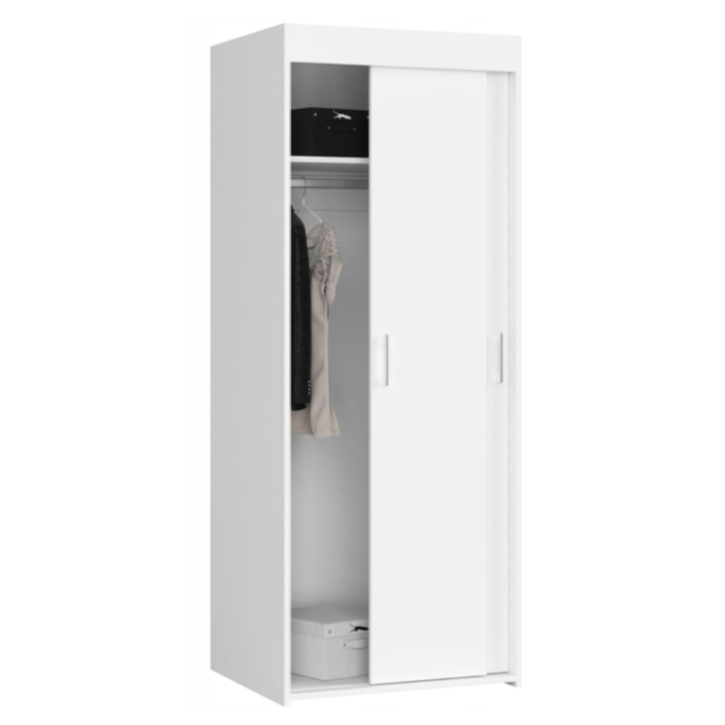 Moderner Kleiderschrank mit Schiebetüren | 2-türiger Schiebetürenschrank mit Kleiderstange | Platzsparender Schrank für Schlafzimmer, Ankleidezimmer, Flur, Kinderzimmer | 70x60x180,5 cm (BxTxH)