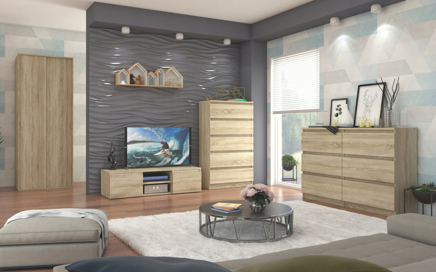 Moderner Kleiderschrank mit Schiebetüren | 2-türiger Schiebetürenschrank mit Kleiderstange | Platzsparender Schrank für Schlafzimmer, Ankleidezimmer, Flur, Kinderzimmer | 70x60x180,5 cm (BxTxH)