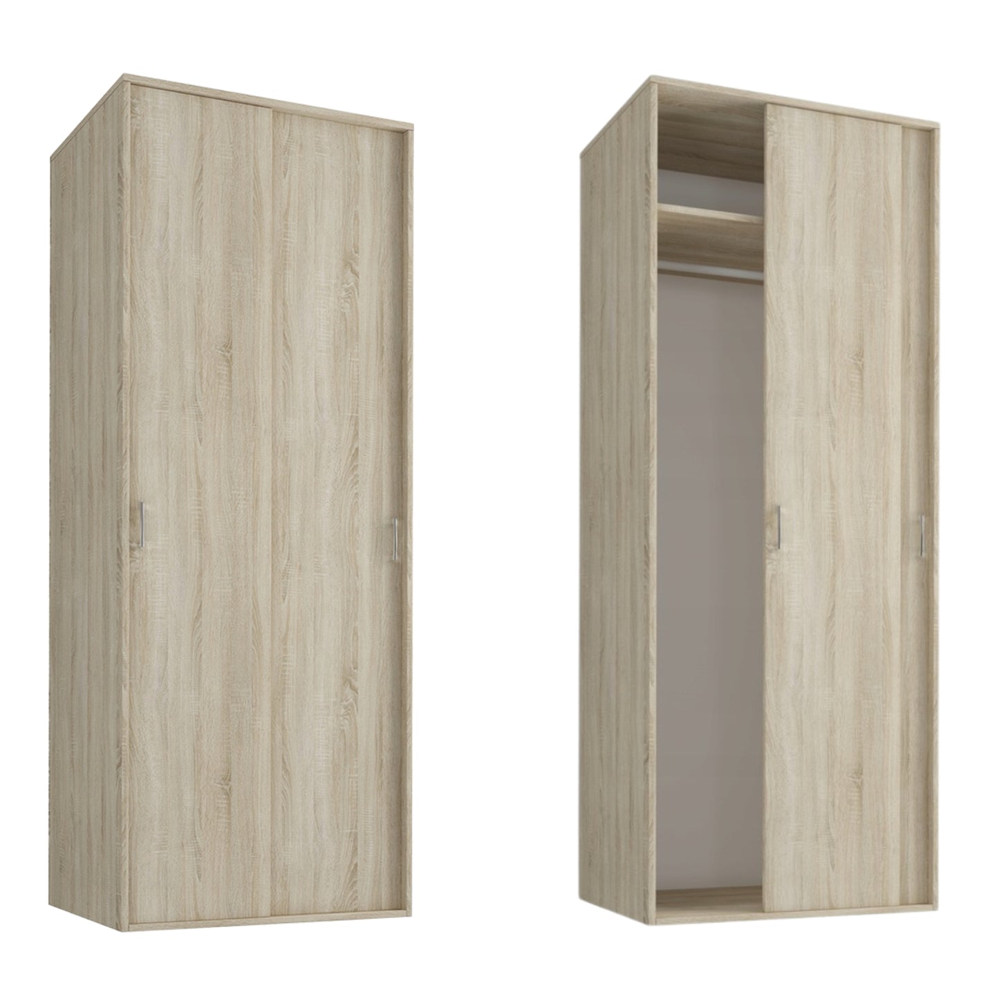 Moderner Kleiderschrank mit Schiebetüren | 2-türiger Schiebetürenschrank mit Kleiderstange | Platzsparender Schrank für Schlafzimmer, Ankleidezimmer, Flur, Kinderzimmer | 70x60x180,5 cm (BxTxH)