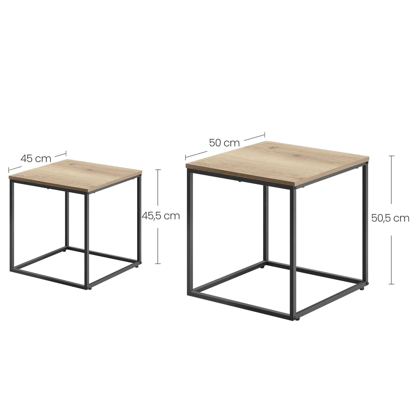 Couchtisch 2er Set Quadratisch Beistelltisch Loft Design 2 in 1 Verschachtelung kratzfeste Oberfläche, Wohnzimmer | 50cm und 45cm Breit