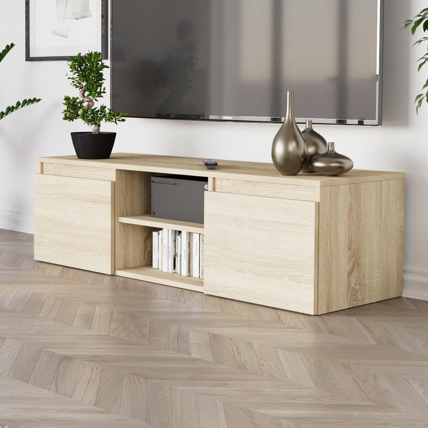 TV-Schrank, Lowboard, Fernsehschrank | Mit 2 Türen und 1 Einlegeboden | Funktional und langlebig | 120x40x36 cm (BxTxH)