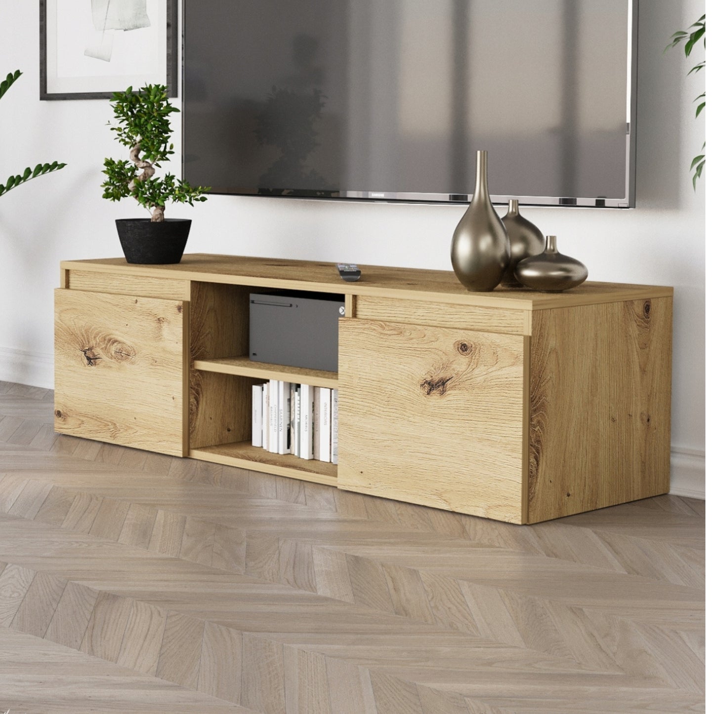 TV-Schrank, Lowboard, Fernsehschrank | Mit 2 Türen und 1 Einlegeboden | Funktional und langlebig | 120x40x36 cm (BxTxH)