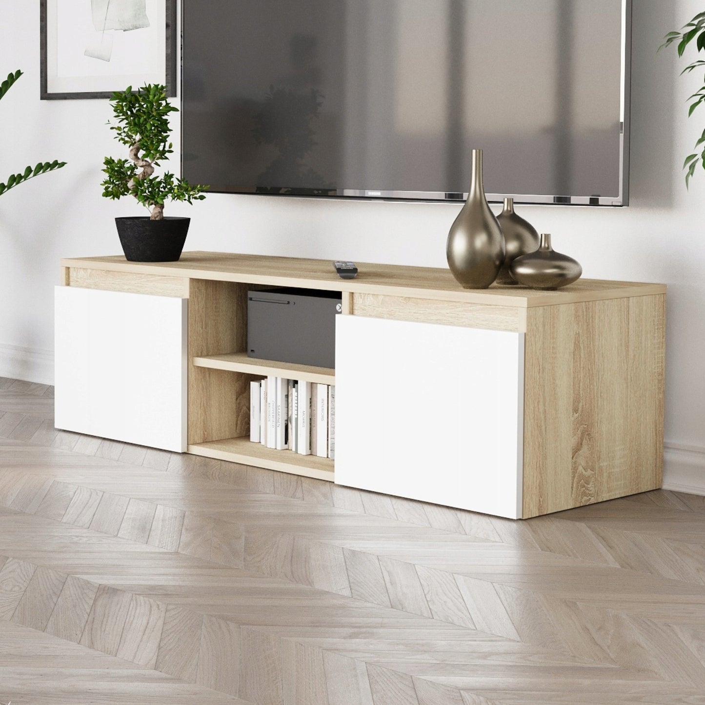 TV-Schrank, Lowboard, Fernsehschrank | Mit 2 Türen und 1 Einlegeboden | Funktional und langlebig | 120x40x36 cm (BxTxH)